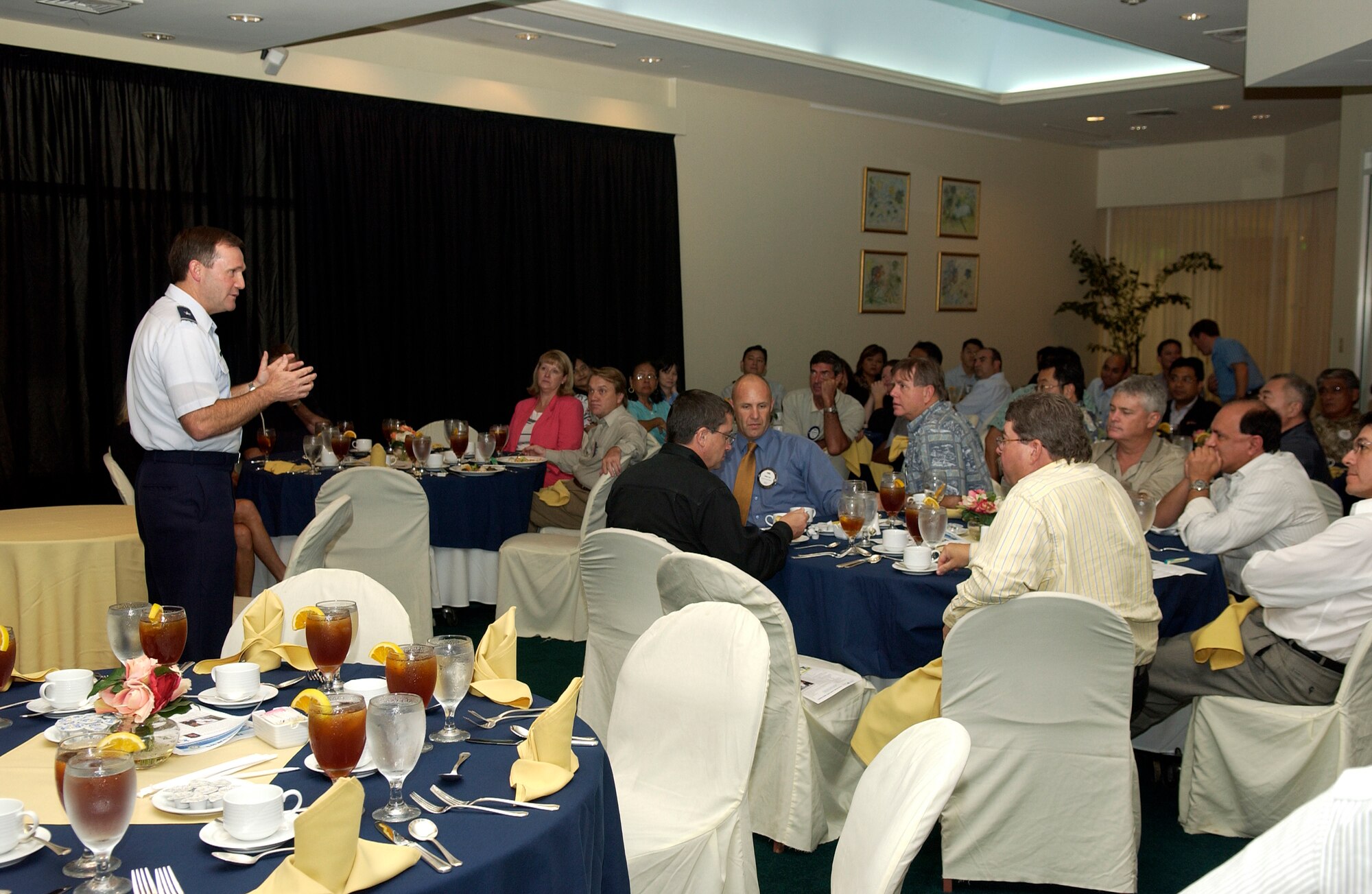 ANDERSEN AFB, GUAM---Brigadier General Douglas H. Owens, Commander, 36th Wing, speaks to members of the Rotary Club of Tumon Bay on September 25th, 2007.  General Owens attended the meeting as a guest speaker. (U.S. Air Force photo by Senior Airman Miranda Moorer)(RELEASED)                                     