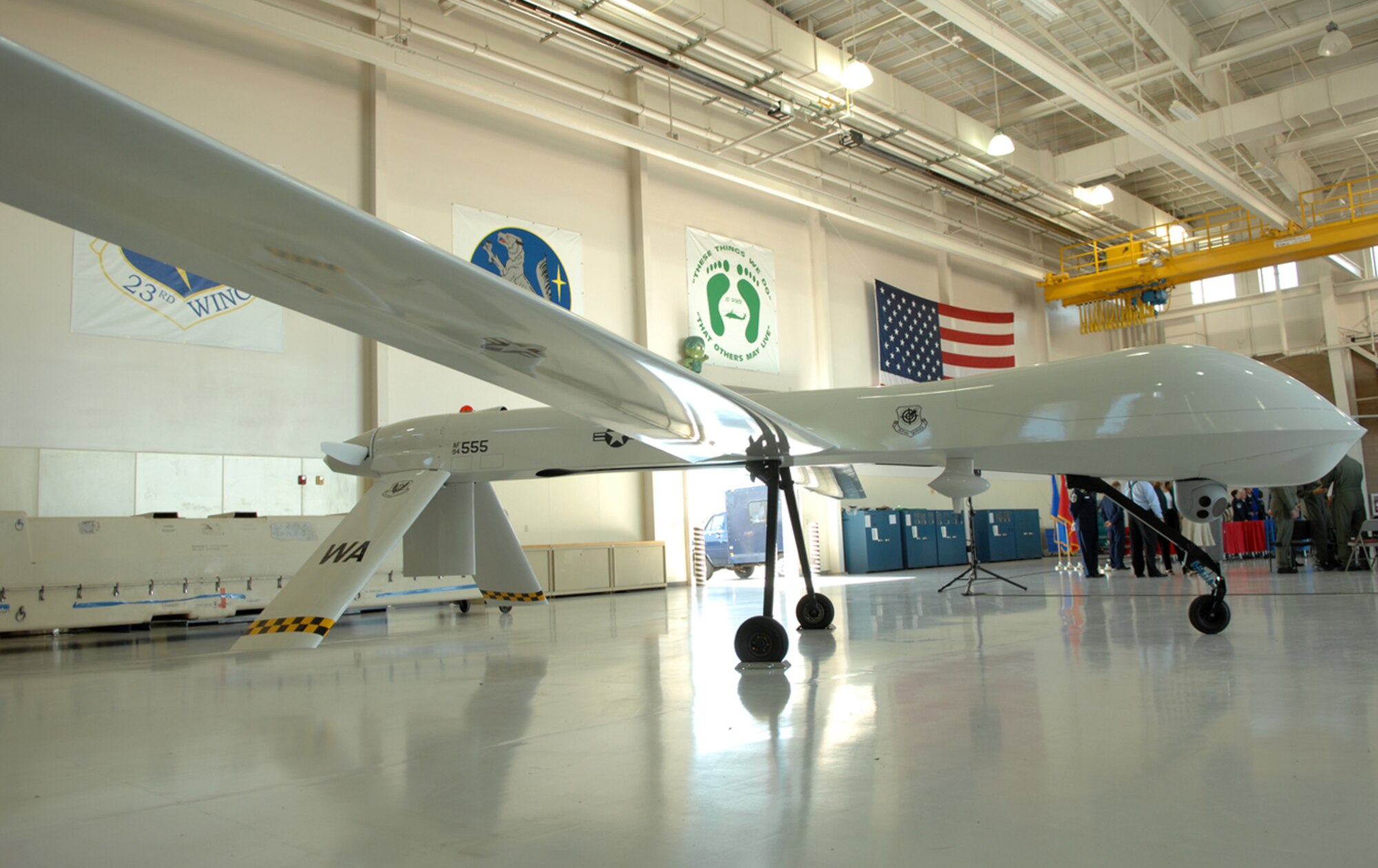 One of the new 214th Reconnaissance Group's new MQ-1B Predator aircraft. The 214th RG, activated here Aug. 29, will provide Predator aircrews in support of the global war on terrorism. (U.S. Air Force photo/Senior Airman Christina Kinsey)