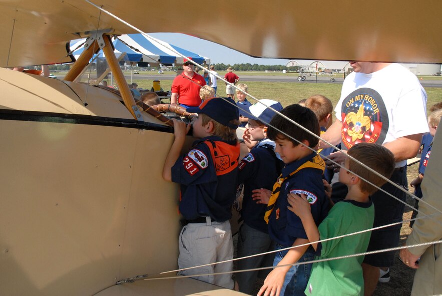 DAYTON, Ohio -- A group of Boy Scouts get a closer look inside one of the aircraft during the 2007 Dawn Patrol Rendezvous World War I Fly-In at the National Museum of the United States Air Force. (U.S. Air Force photo)