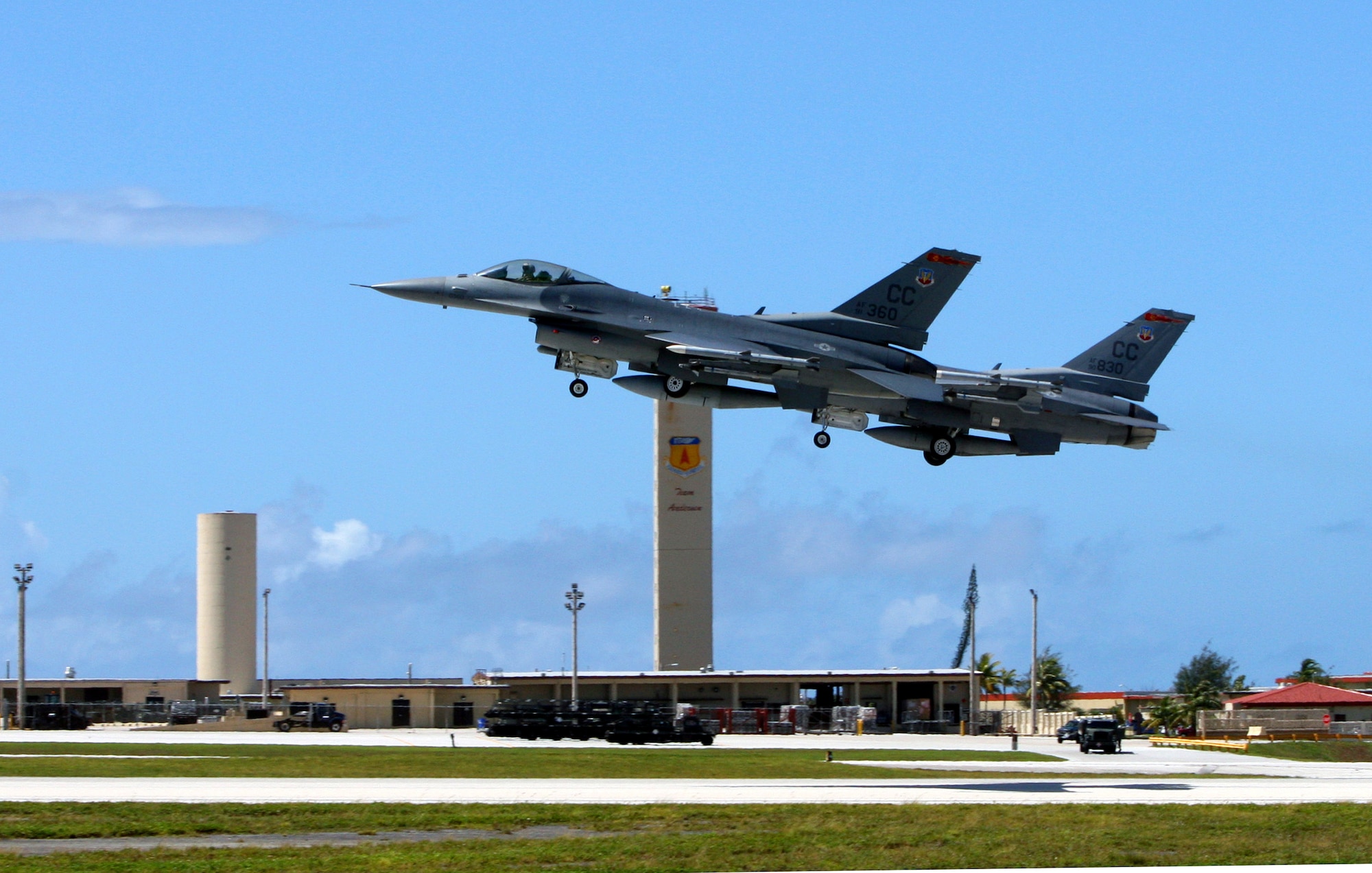 Two F-16 Fighting Falcons go “wheels-up” here to practice aerial intercept training. While a large portion of the Air Force mission has evolved to meet critical mission requirements such as close air support and combat search and rescue, fliers cannot afford to lose their intercept and air-to-air combat skills. The F-16 has proven itself as a highly maneuverable, low-cost and multi-mission capable weapons platform since it was added to the Air Force inventory in 1979. Since that time, the airframe has been recapitalized and regenerated with technological upgrades, ensuring it maintains its role as an overall air superiority fighter aircraft. (Air Force Photo/Senior Master Sgt. Mahmoud Rasouliyan)