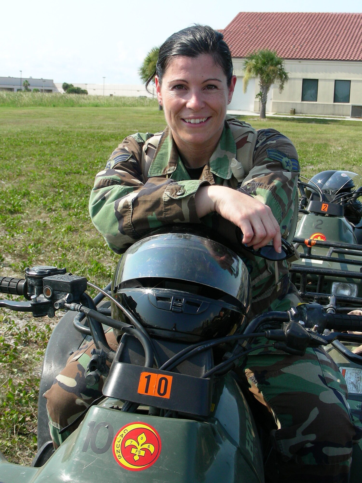 Air Force Reserve Security Forces Apprentice, Senior Airman Diane Lopes, at all terrain vehicle training at Patrick Air Force Base, Fla. prior to deploying to Iraq in August 2007. (U.S. Air Force photo/Staff Sgt. Maria Eames) 
