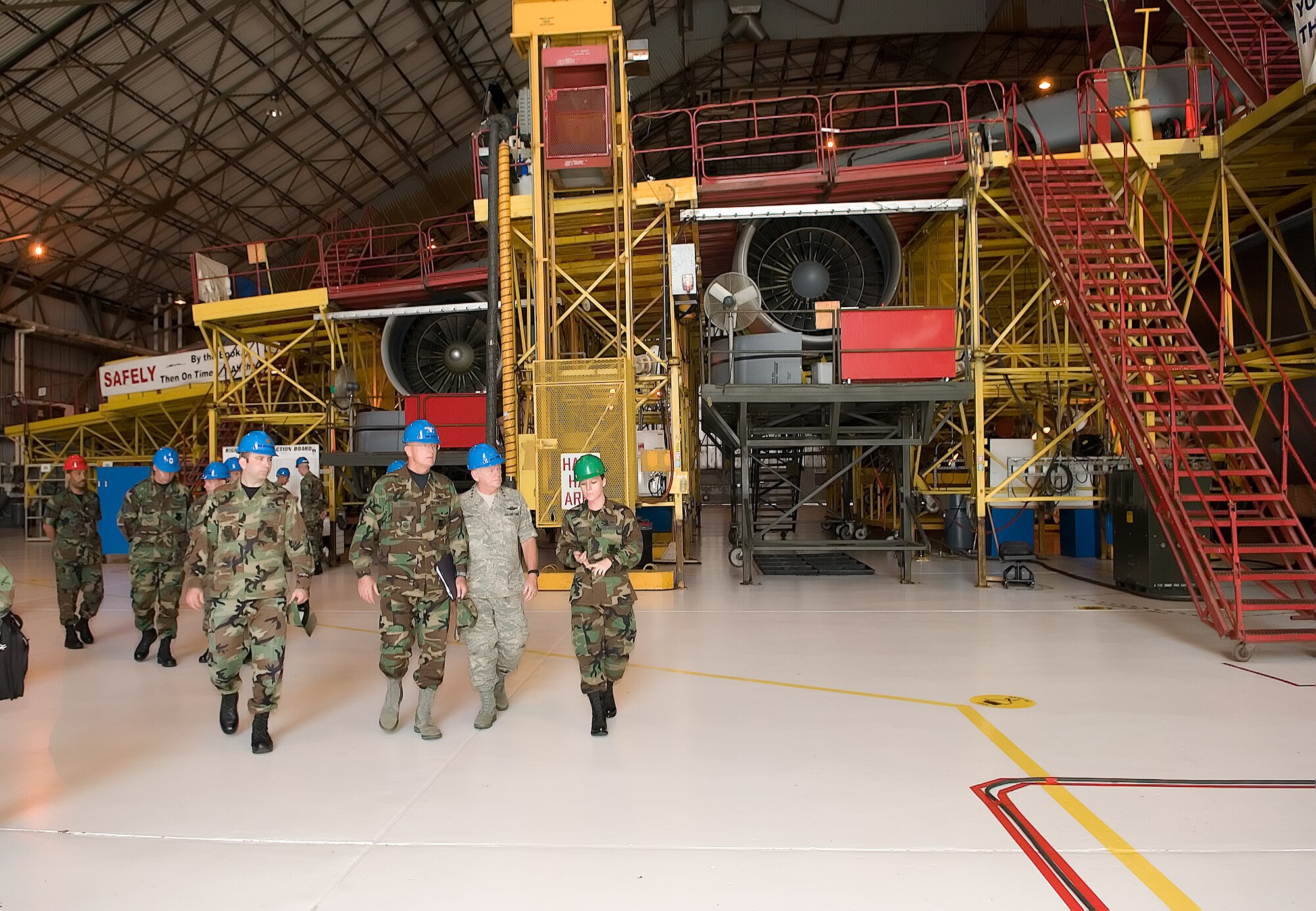 General Lichte visits the 436th MXS Regional Isochronal Inspection dock Sept. 21. Dover Air Force Base’s ISO Dock, which opened in April, is the first ever of its kind in the Air Force. (U.S. Air Force photo/Jason Minto)