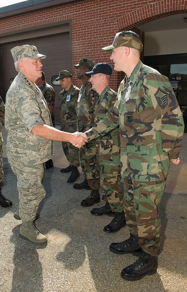 Gen. Arthur Lichte meets Airmen assigned to the 436th Medical Group during his visit to the base clinic. While here, the general visited every group on base. (U.S. Air Force photo/Jason Minto)