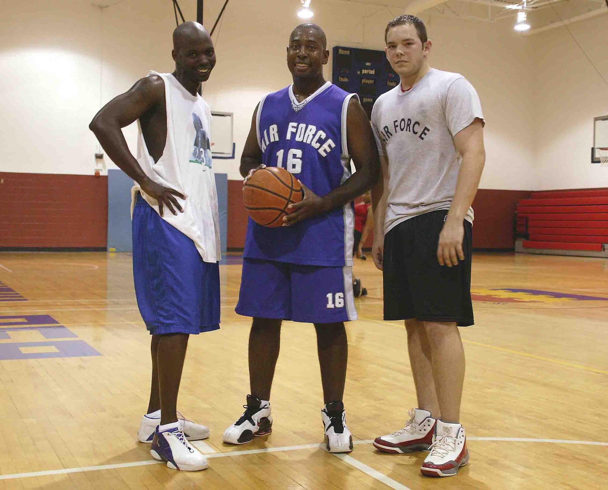 SHAW AIR FORCE BASE, S.C. -- From left to right, Staff Sgt. James May, Capt. David Wilson and Airman 1st Class Brandon Schwartzmiller, 28th Operational Weather Squadron, won the 3 on 3 Basketball Tournament during the Viper Challenge Sept. 27. The Wing Sports Day Viper Challenge occurs annually with many different sporting events going on throughout the day. Unit teams are formed to participate in the events and the unit that has accumulated the most points at the conclusion of the last Viper Challenge event will be declared the winner and receive the coveted Commander's Cup. (U.S. Air Force/Senior Airman John Gordinier)