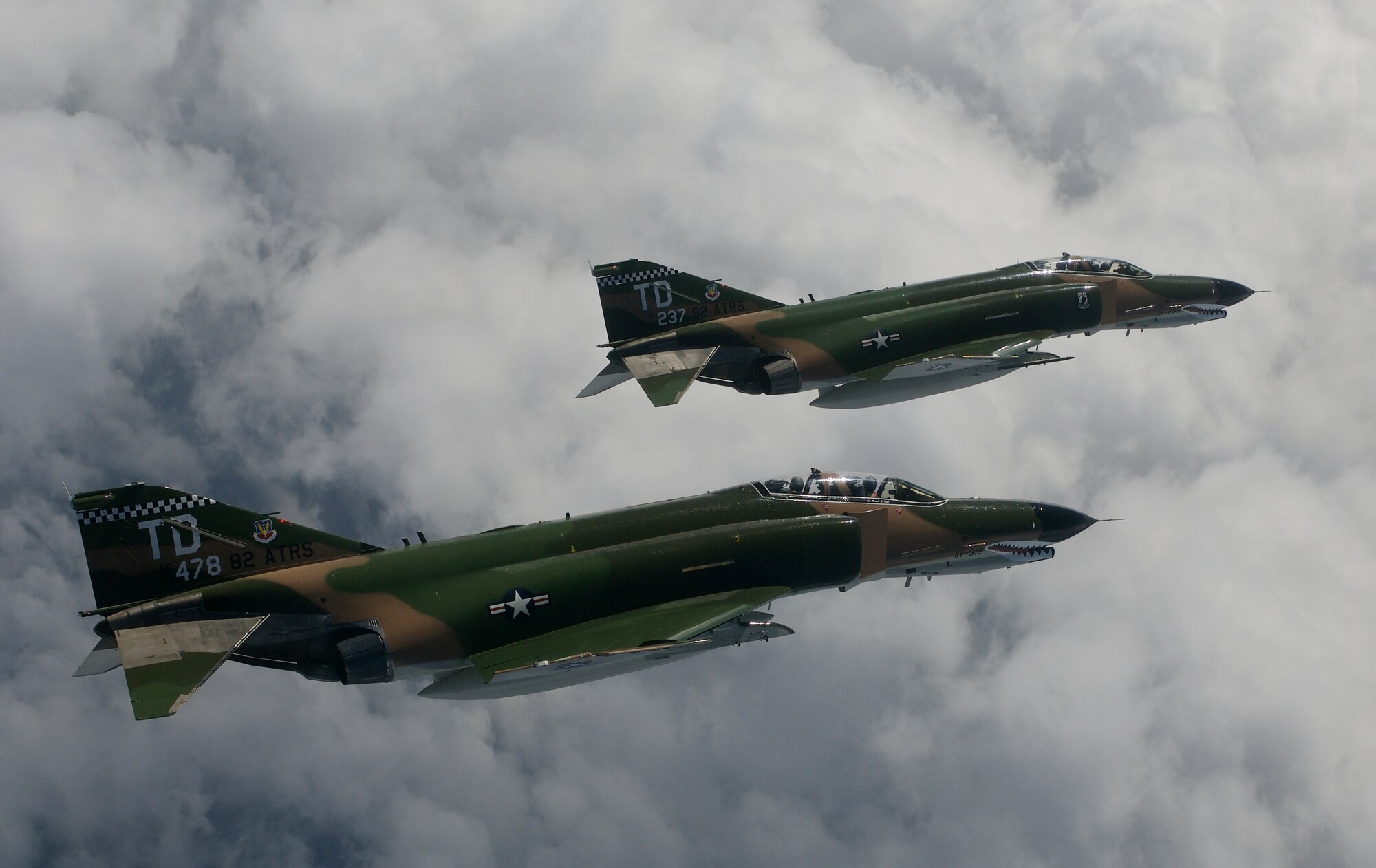 LANGLEY AIR FORCE BASE, Va. -- Gen. Ronald E. Keys, commander of Air Combat Command, and Lt. Col. J.D. Lee (lead), and Maj. Gen. R. Mike Worden and Lt. Col. Michael Vaccarofly fly F-4 Phantom IIs over the Atlantic Ocean during Gen. Keys' final flight Sept. 28. General Keys retires from the Air Force Nov. 1, ending four decades of military service. (U.S. Air Force Photo/Staff Sgt Samuel Rogers)