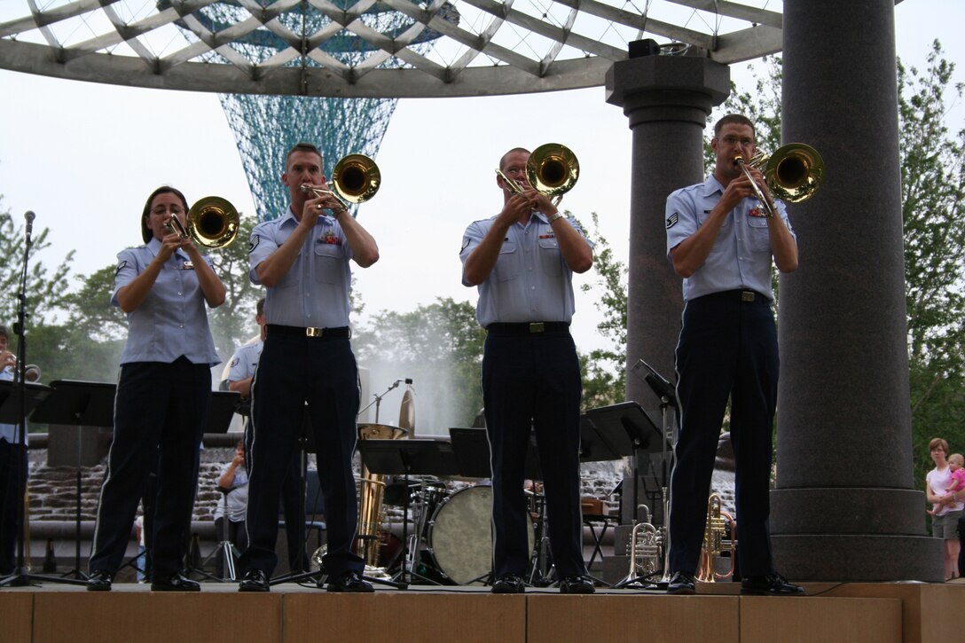 The USAF Heartland of America Band's Brass in Blue featured the trombone section in a performance of "I Only Have Eyes for You" before an appreciative crowd at beautiful Bayliss Park in Council Bluffs, IA.