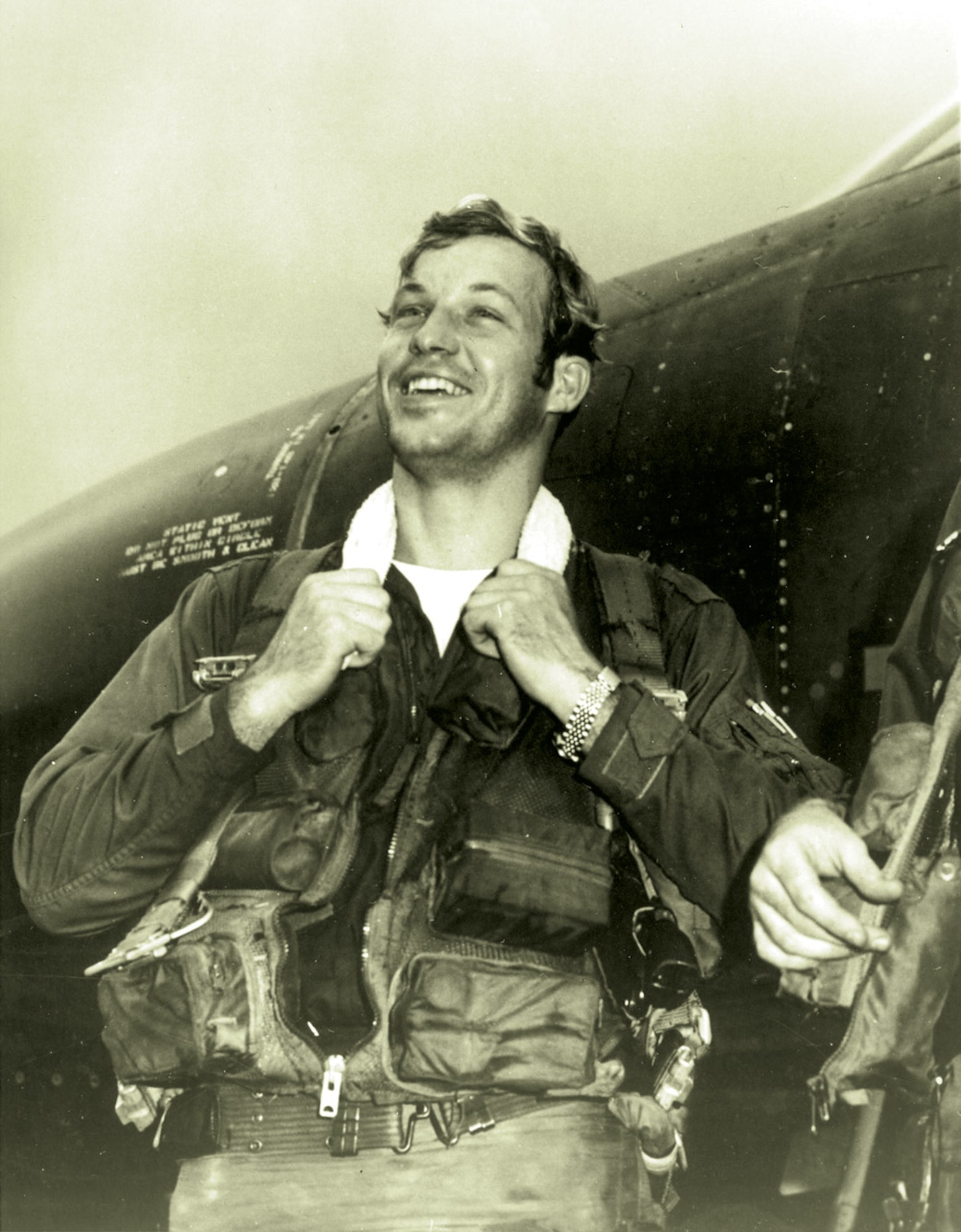 Capt. Richard "Steve" Ritchie is pictured beside his aircraft in South Vietnam in 1972, following the mission where he became the first Ace in the Vietnam War.
