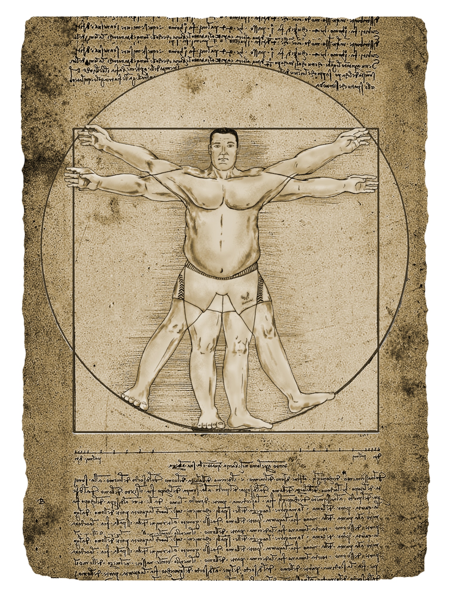 Leonardo da Vinci’s iconic drawing of the “Vitruvian Man,” along with the accompanying text, is sometimes called “Proportions of Man.” Created around the year 1492 as a scientific study of the proportions of the male human body, his artwork probably would look different if redone today, as the “proportions of man” (and woman) have changed over the years. (illustration by Sammie W. King)