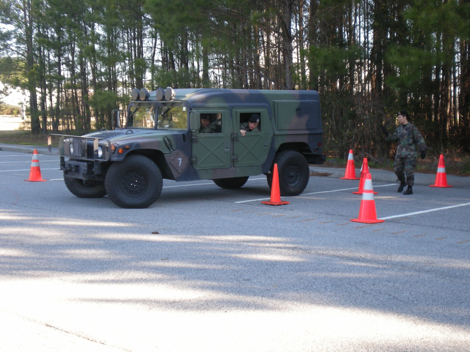 Members of the 315 Security Forces Squadron, Charleston Air Force Base, S.C., participate in an exercise during March UTA to hone their skills in precision and maneuvering driving of the Humvee. 
