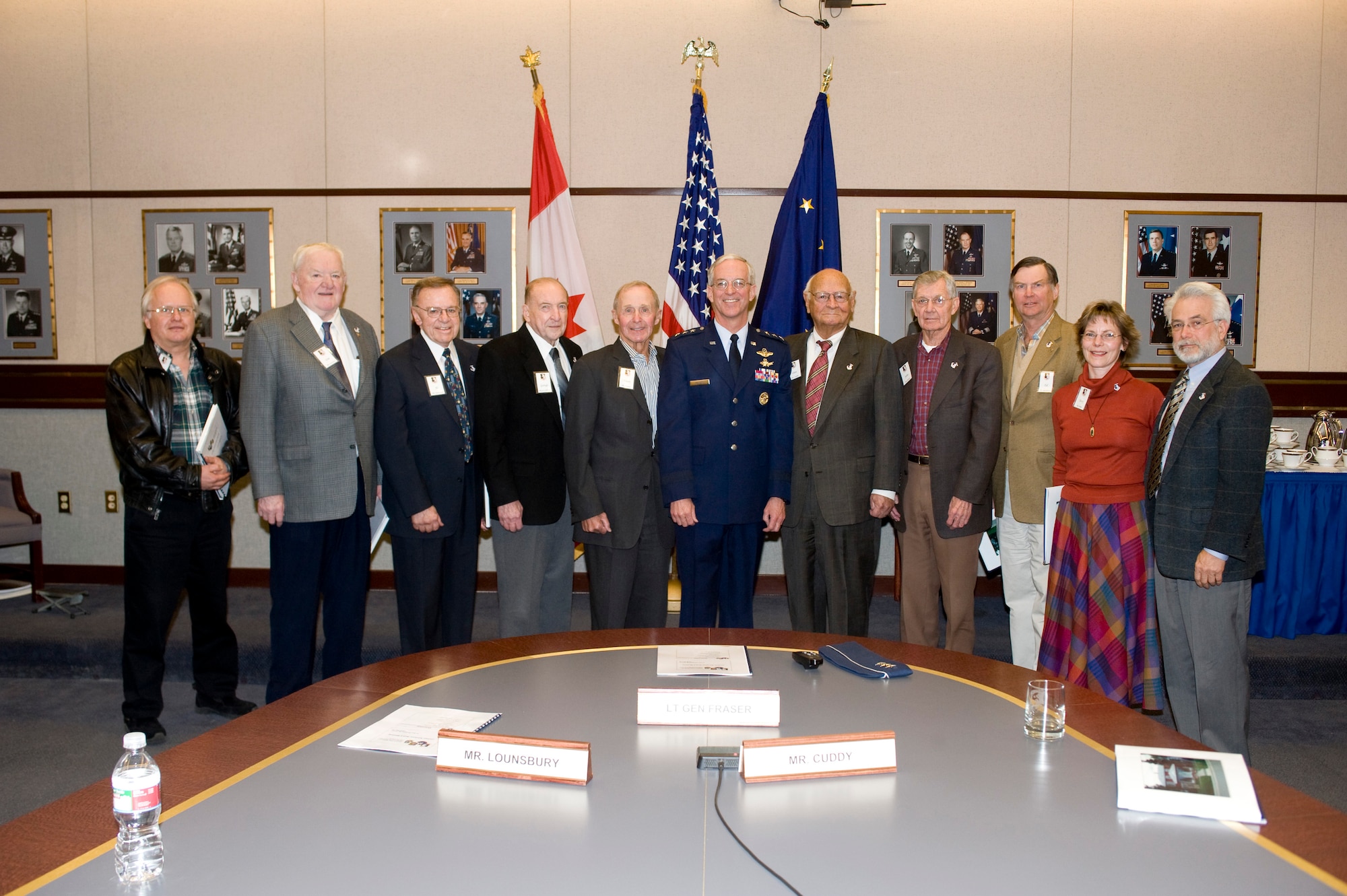 Several members of the Alaskan Command's Civilian Advisory Board pose with Lt. Gen. Douglas M. Fraser March 19 after being recognized through the Emeritus program for their years of service. The members present serve in the Anchorage and Elemdorf Air Force Base, Alaska area. Additional CAB members were recognized March 20 in Fairbanks, Alaska for their service and military support near Eielson Air Force Base. (U.S. Air Force courtesy photo)