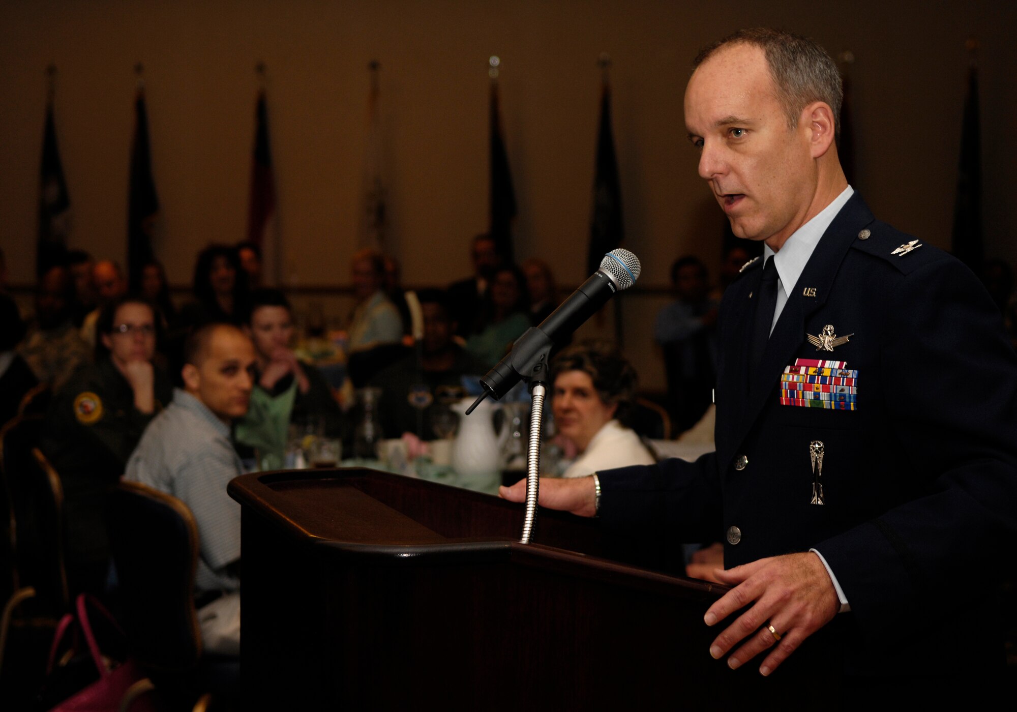 VANDENBERG AIR FORCE BASE, Calif. --  Col. Michael Fortney, 30th Space Wing vice commander, gives closing remarks after presenting awards at the Air Force Association Annual Awards Luncheon held at the Pacific Coast Club on March 28. The luncheon was held to honor Team Vandenberg's outstanding performers during 2007. (U.S. Air Force photo/Airman 1st Class Jonathan Olds)
