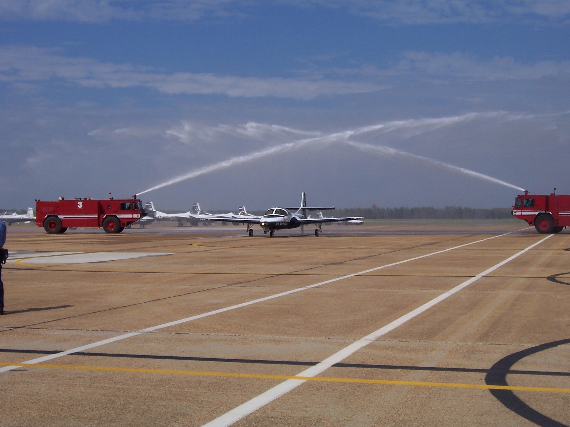 After serving the Air Force for more than 50 years the final T-37 “Tweet” student training sortie at Columbus Air Force Base landed March 31. The T-37 is being replaced by the T-6 Texan II. The T-37 will be officially retired from Columbus AFB Specialized Undergraduate Pilot Training during a ceremony April 3. Photo by Rick Johnson