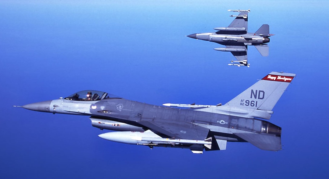 119th FW F-16 flies through the air on a training mission in N.D.