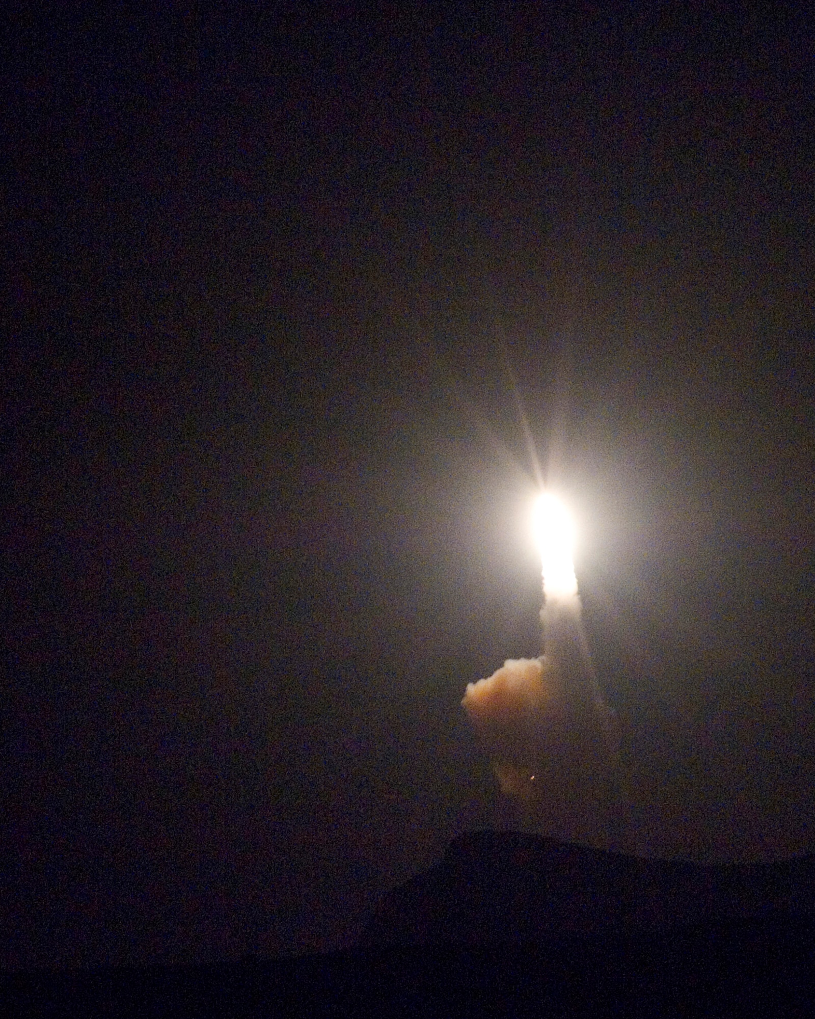 VANDENBERG AIR FORCE BASE, Calif. -- A Minuteman III intercontinental ballistic missile configured with a National Nuclear Security Administration test assembly launched from North Vandenberg April 1 at 101 a.m. (U.S. Air Force photo/Staff Sgt. Angelique Perez)
