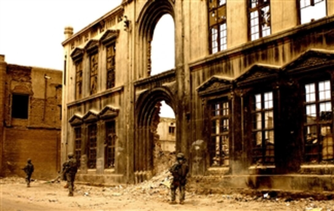 U.S. soldiers patrol Al Fadel Book Market, Baghdad, March 27, 2008. They are with 89th Cavalry Regiment, Headquarters Headquarters Troop, 4th Brigade, 10th Mountain Division. 