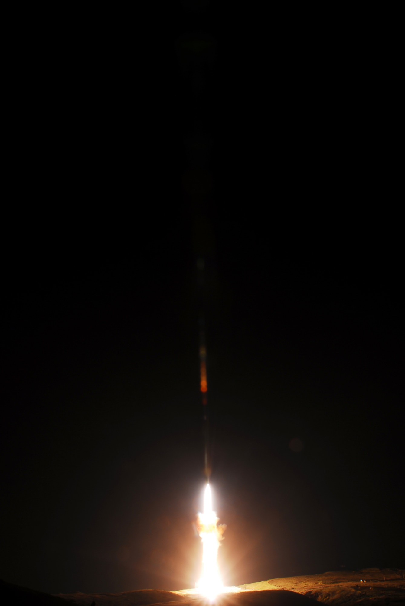 VANDENBERG AIR FORCE BASE, Calif. -- A Minuteman III intercontinental ballistic missile configured with a National Nuclear Security Administration test assembly launched from North Vandenberg April 1 at 1:01 a.m. (U.S. Air Force Photo/Joe Davila)