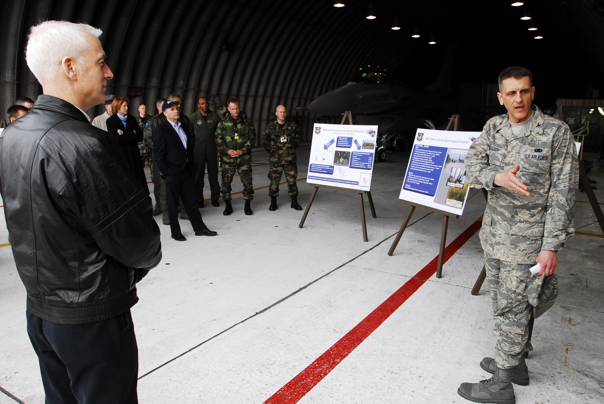 KUNSAN AIR BASE, Republic of Korea -- Colonel Timothy Sakulich, 8th Mission Support Group commander, briefs members of the Air Force Board during a tour of the base April 2.  Board members visited Kunsan for a first-hand look at the base and its mission.  (U.S. Air Force photo/Tech. Sgt. Quinton T. Burris)  