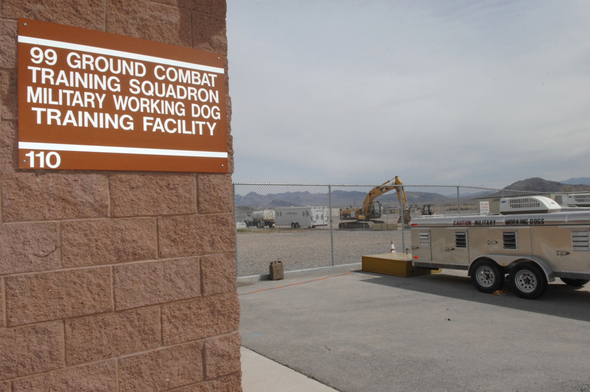 CREECH AIR FORCE BASE, Nev. -- The 99th Security Forces Ground Combat Training Squadron Military Working Dog element is currently building a new 1.47 million dollar, 4,300 square foot kennel facility to house 14 military working dogs. Once completed, the facility will become the second largest in the Air Force and will train 150 to 175 working dogs and handlers for deployment per year.
(U.S. Air Force Photo by Senior Airman Larry E. Reid Jr.)
