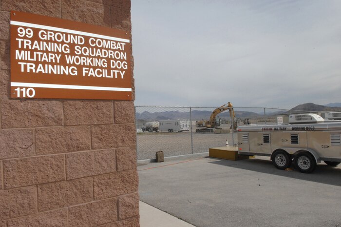 CREECH AIR FORCE BASE, Nev. -- The 99th Security Forces Ground Combat Training Squadron Military Working Dog element is currently building a new 1.47 million dollar, 4,300 square foot kennel facility to house 14 military working dogs. Once completed, the facility will become the second largest in the Air Force and will train 150 to 175 working dogs and handlers for deployment per year.
(U.S. Air Force Photo by Senior Airman Larry E. Reid Jr.)
