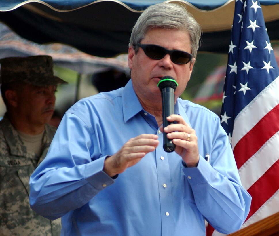 Charles A. Ford, U.S. Ambassador to Honduras, speaks at the opening ceremony in Marcala for Beyond the Horizon, a joint operation between Honduran and U.S. military personnel to complete construction projects and provide medical services to Honduran citizens.