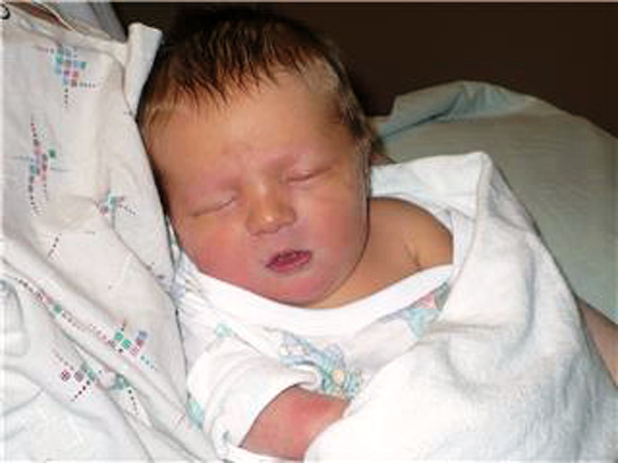 Rylan Todd was born weighing 8 pounds and 5 ounces March 25 at 11:01 p.m. to Staff Sgt. Nicholas Todd and Jamie Todd at a hospital near Ellsworth Air Force Base, S.D. Sergeant Todd, who is deployed to a Southwest Asian air base, watched the birth via Web cam. (Courtesy photo) 
