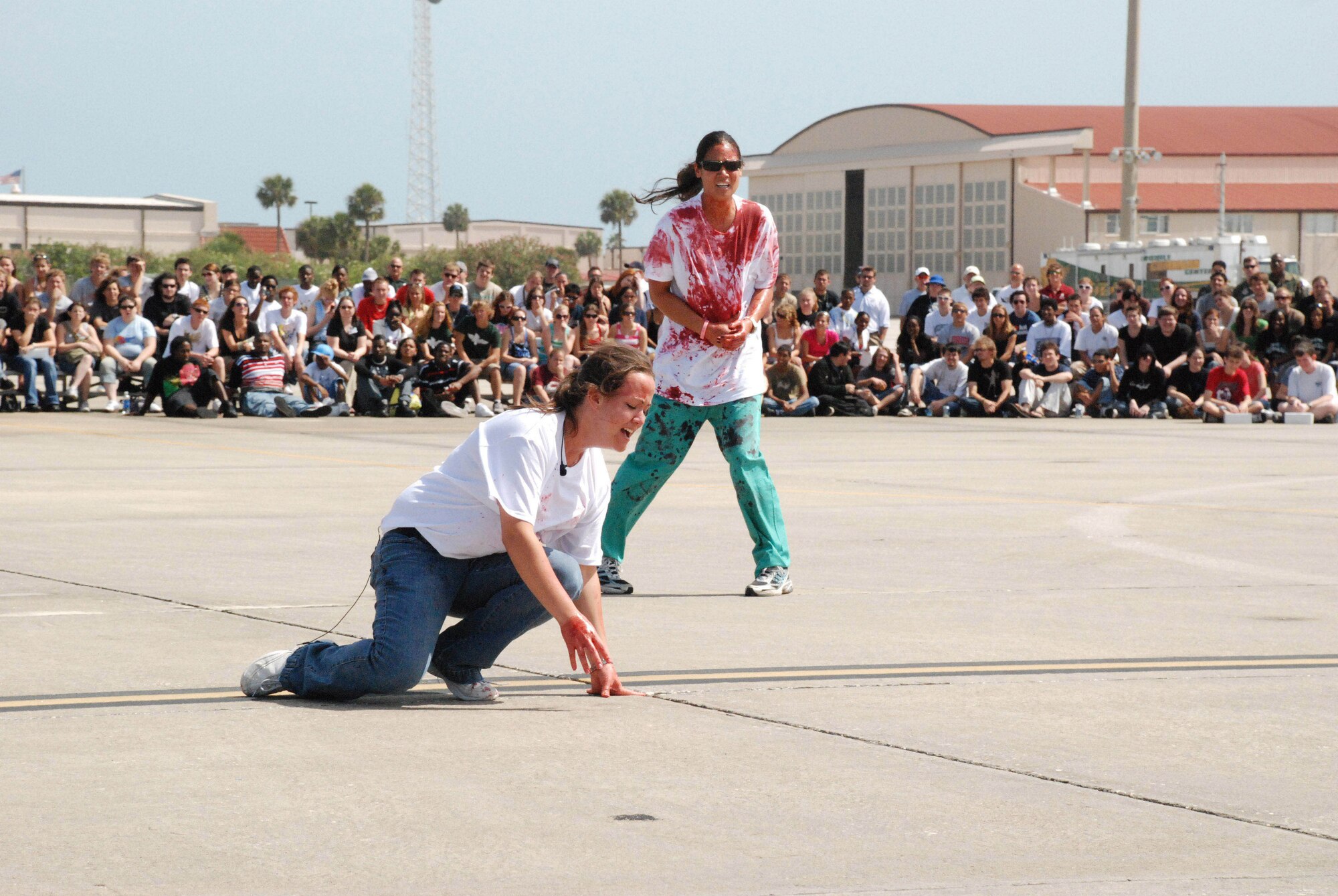 For the third year in a row, the 920th Rescue Wing and 45th Space Wing, in partnership with the local community, hosted Operation Not on Our Watch, a countywide event that educates teenagers on the dangers of distracted driving. More than 4,000 Brevard County high schools seniors attended the three-hour event each day April 1-3, 2008, at Patrick Air Force Base., Fla. (U.S. Air Force photo/Capt. Cathleen Snow)