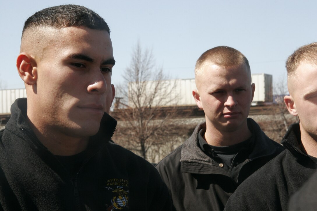 Lance Cpl. Jeremiah Alamo, left, receives final instructions before the Silent Drill Platoon's performance during the Chicago White Sox 2008 Opening Day festivities. Alamo is a 21-year-old from Chicago, who grew up idolizing former White Sox players such as Frank Thomas and Ozzie Guillen.