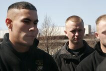 Lance Cpl. Jeremiah Alamo, left, receives final instructions before the Silent Drill Platoon's performance during the Chicago White Sox 2008 Opening Day festivities. Alamo is a 21-year-old from Chicago, who grew up idolizing former White Sox players such as Frank Thomas and Ozzie Guillen.