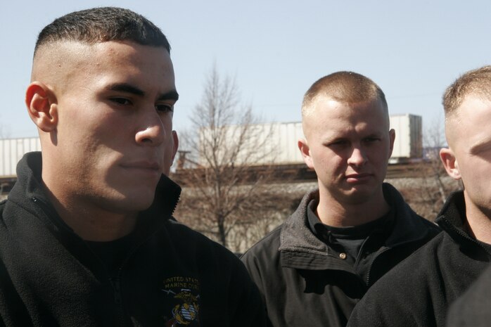 Lance Cpl. Jeremiah Alamo, left, receives final instructions before the Silent Drill Platoon's performance during the Chicago White Sox 2008 Opening Day festivities. Alamo is a 21-year-old from Chicago, who grew up idolizing former White Sox players such as Frank Thomas and Ozzie Guillen.