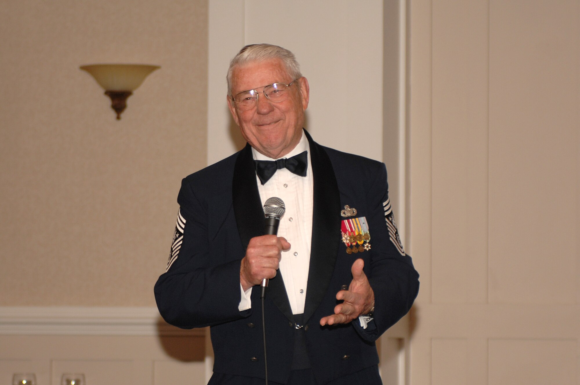 LANGLEY AIR FORCE BASE, Va. -- Retired Chief Master Sgt. of the Air Force Robert Gaylor, the fifth chief master sergeant of the Air Force, spoke at the Air Force Sergeants Association Division 3 Annual Awards and Installation Banquet in Newport News, Va., April 5. "They are getting things done." said Chief Gaylor of today's Air Force. The banquet concluded the three-day AFSA Convention and Professional Airman’s Conference. (U.S. Air Force photo/Tech. Sgt. April Wickes)