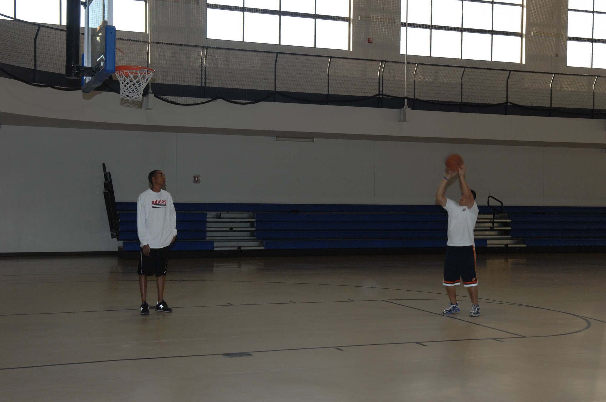 Airman from the 49th Maintenance Group, shoot some hoops April 4, at the fitness center on Holloman Air Force Base, N.M.
(U.S. Air Force photo/Senior Airman Anthony Nelson Jr)