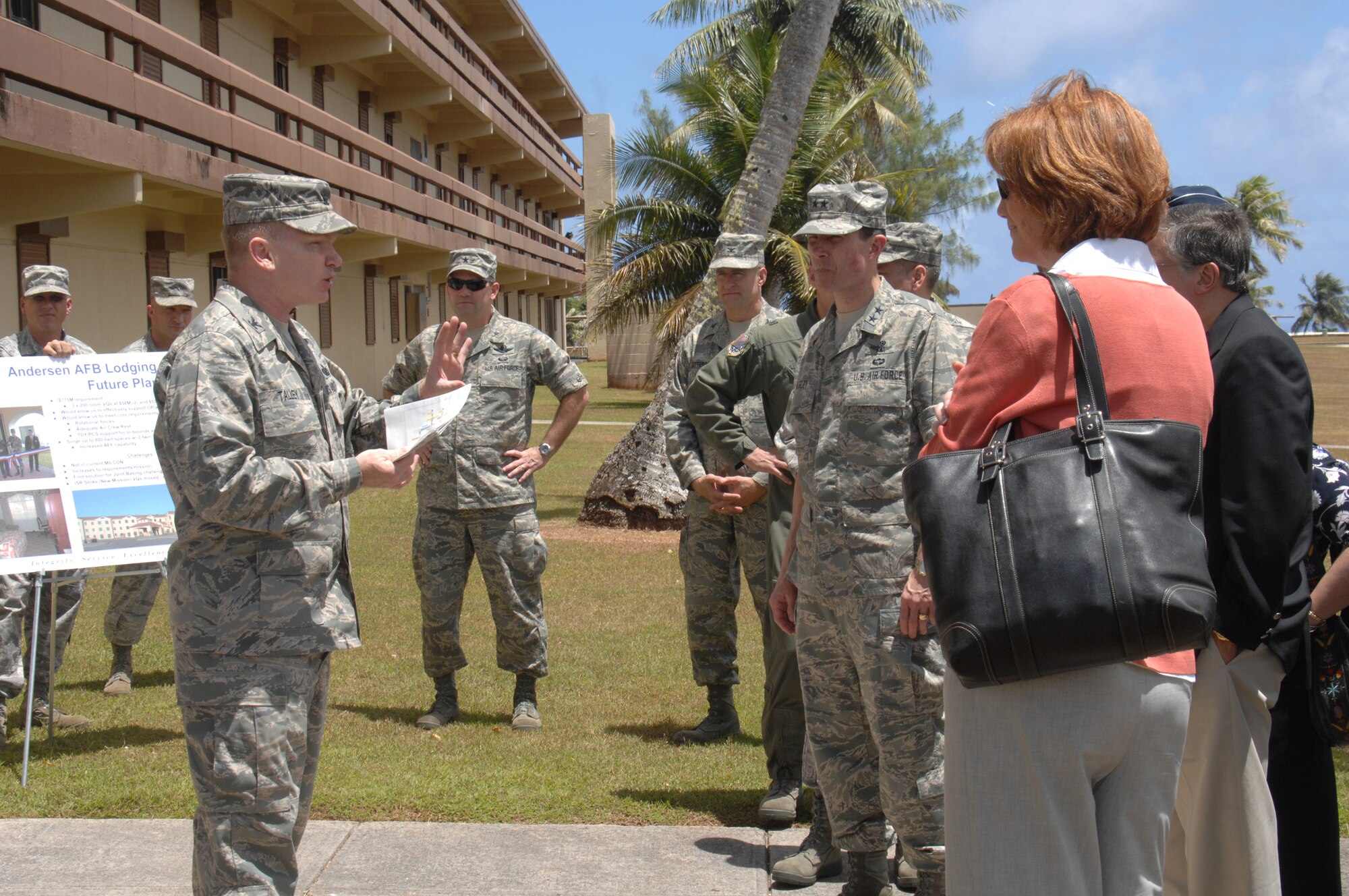 ANDERSEN AIR FORCE BASE, Guam - Col. Mark Talley, 36th Mission Support Group commander, speaks with members of the Air Force Board about newly proposed renovations to the dormitories at Tinian Hall April 5. (U.S. Air Force photo by Senior Airman Sonya Croston)