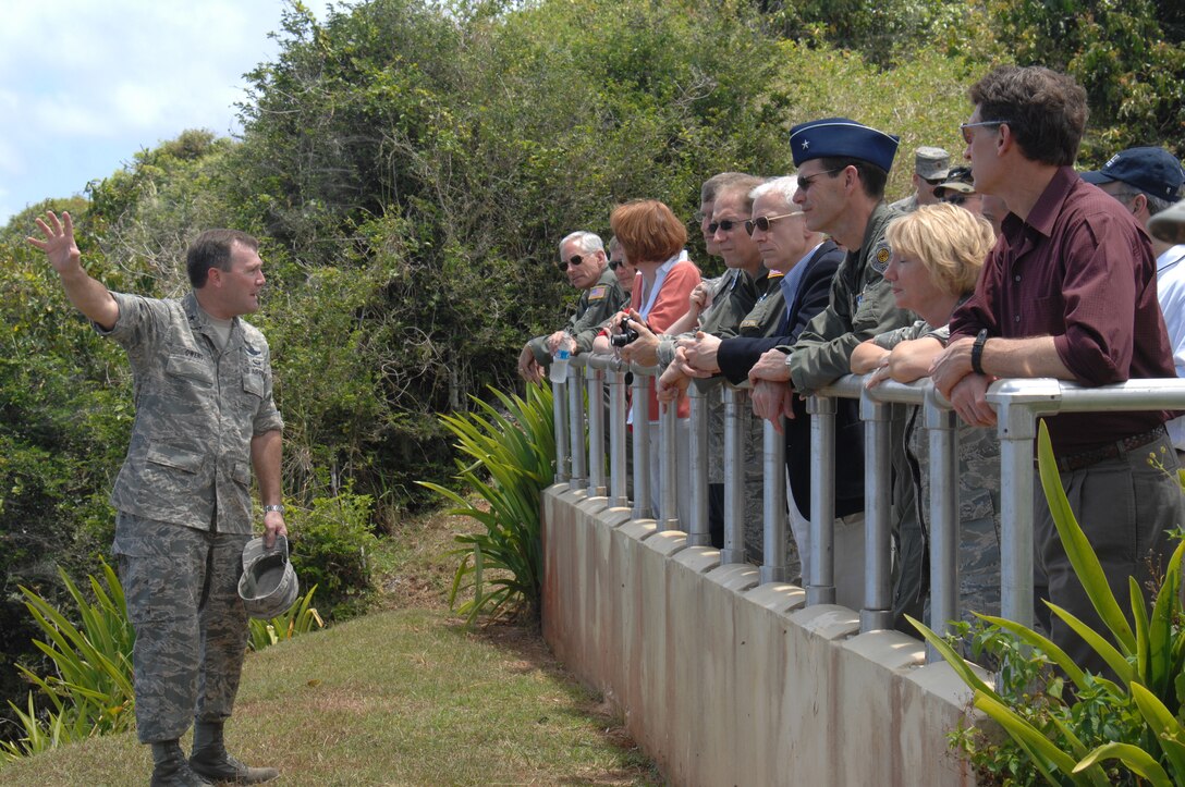 ANDERSEN AIR FORCE BASE, Guam - Brig. Gen. Douglas Owens, 36th Wing commander, gives a brief tour of the Tarague Overlook to members of the Air Force Board. The Air Force Board arrived on Andersen April 4 to tour several facilities, construction sites and flight line projects underway in need of funding. (U.S. Air Force photo by Senior Airman Sonya Croston)
