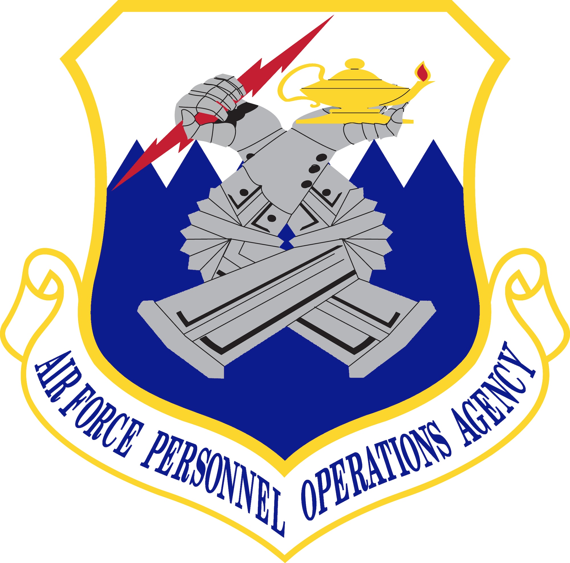 Air Force Personnel Operations Agency shield (color), Image provided by the Institute of Heraldry. In accordance with Chapter 3 of AFI 84-105, commercial reproduction of this emblem is NOT permitted without the permission of the proponent organizational/unit commander. Image is 7x7 inches @ 300 ppi.