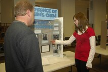 BISMARCK, N.D. -- Elizabeth C. Miller, a student at Glenburn High School, talks about her project entitled "The Disappearance of Franklins' Crew" at the National History Day North Dakota State Contest 2008, held April 4 in Bismarck, N.D. The contest served to commemorate important historical events of our time. (U.S. Air Force photo by Airman 1st Class Jesse Lopez) 