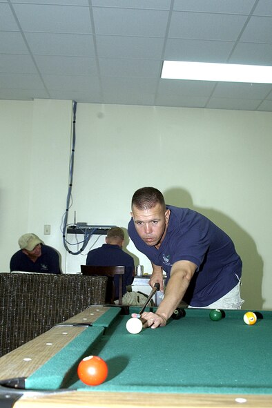 35th Civil Engineering Squadron First Sergeant, Master Sergeant Kevin Owens proved that the First Sergeants not only throw this tournament, but they also have fun doing it. (U.S. Air Force photo by Airman 1st Class Carissa Wolff)