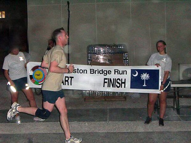 Members of the 17th Airlift Squadron, who are currently deployed, organized a 10K run at an air base Southwest Asia Sunday to mirror the Cooper River Bridge run that took place in Charleston this past weekend. (Courtesy photo)