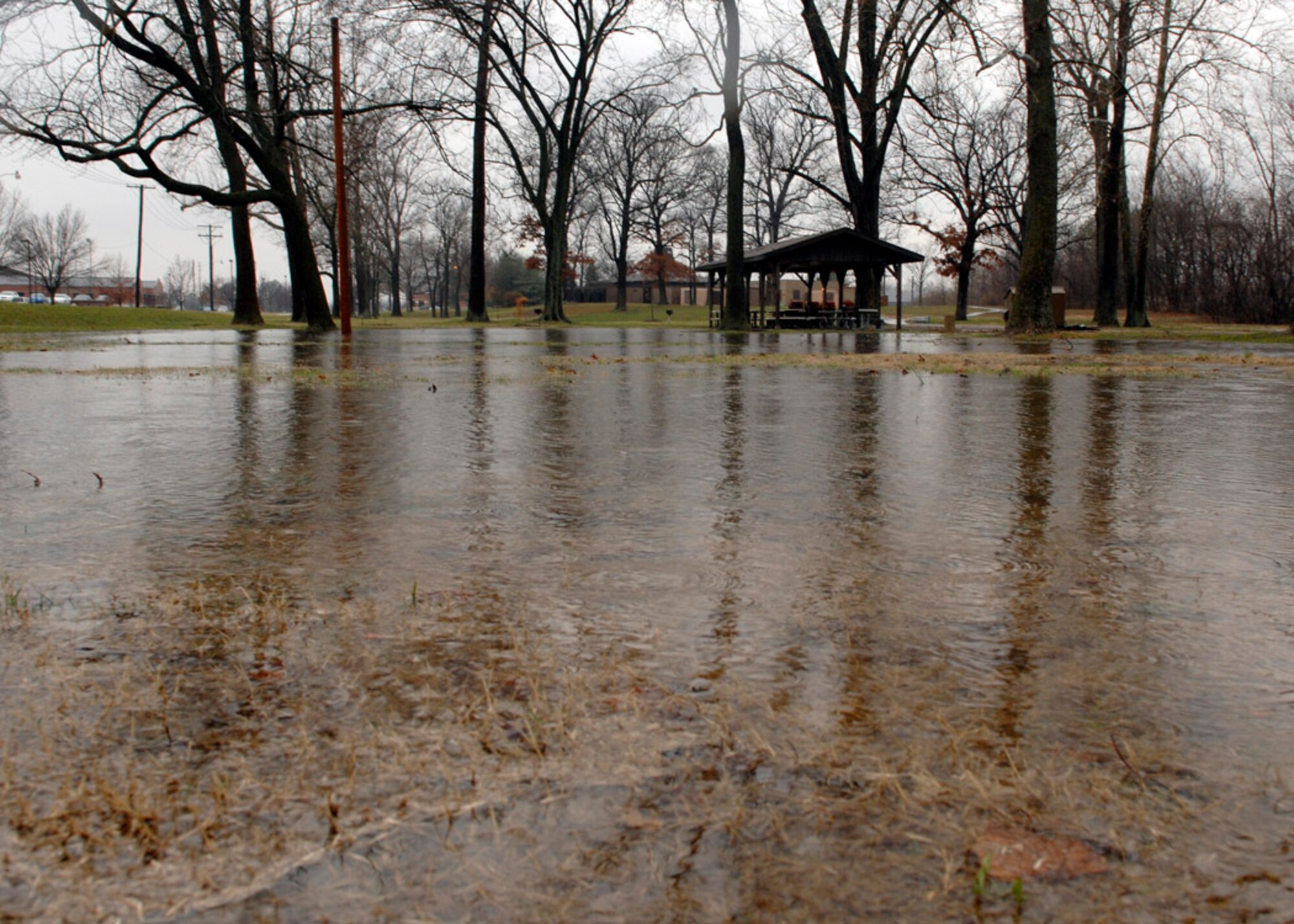SCOTT AIR FORCE BASE, Ill. -- Scott Lake overflowed its banks and flooded the nearby picnic area. (U.S. Air Force photo/Airman 1st Class Megan Gilliland)