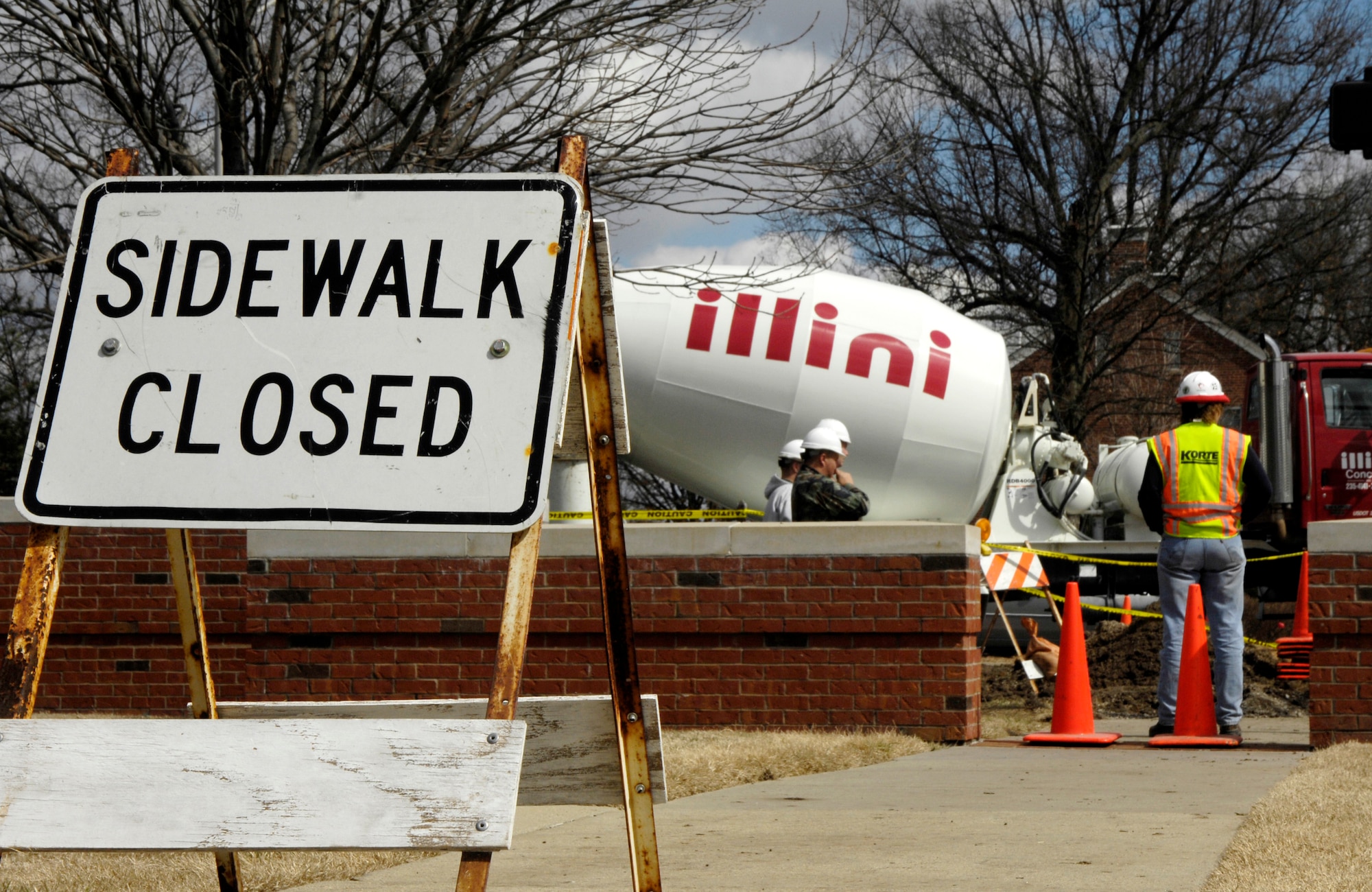 SCOTT AIR FORCE BASE, Ill. -- The sidewalk leading up to Winters Dr. is currently closed due to construction. The construction is going to allow drivers wider right turns on Winters. This is the first of 70 construction projects slated for the next two years, totaling $188 million. (U.S. Air Force photo/ Senior Airman Mildred Guevara)