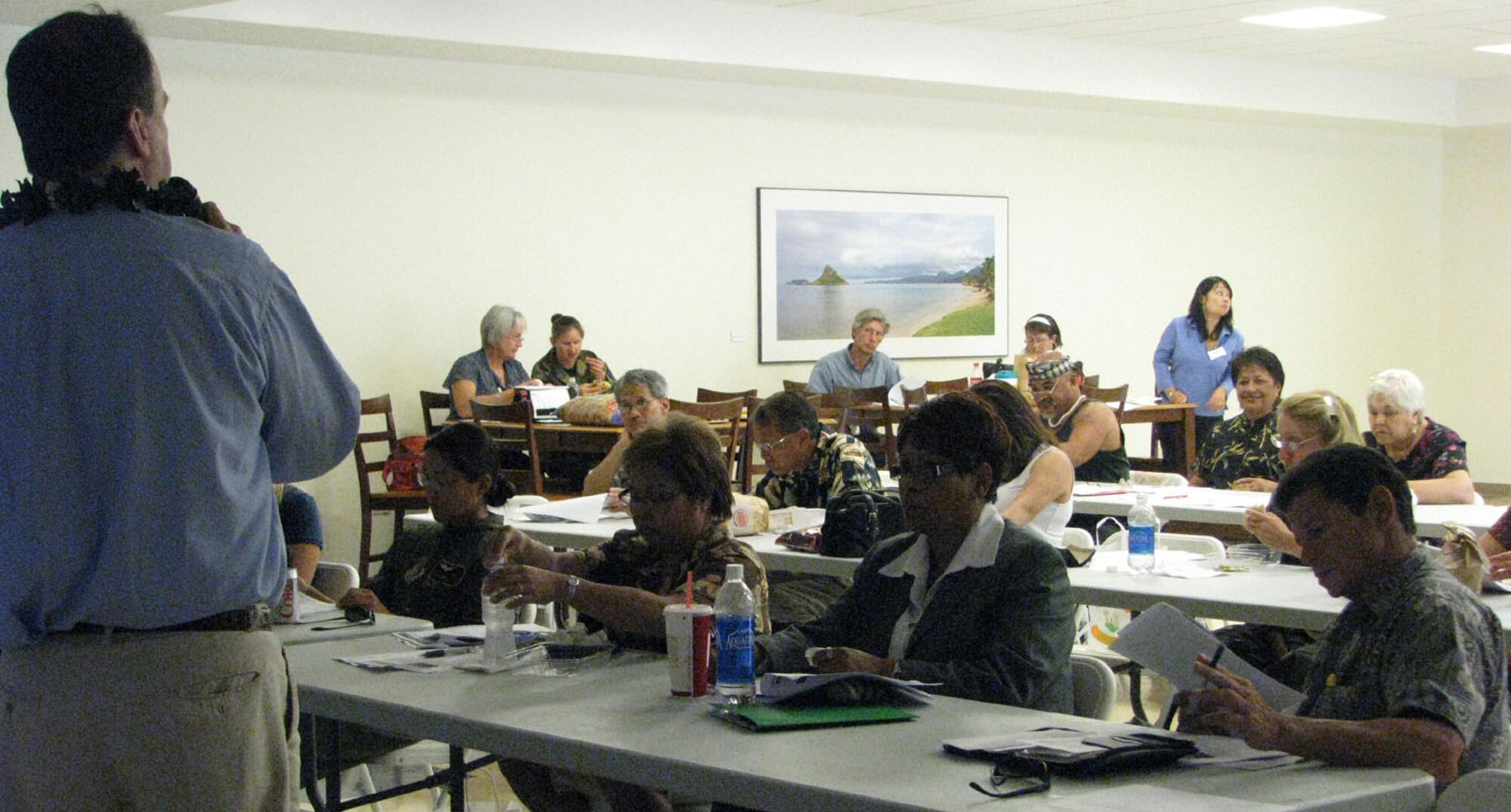 HICKAM AIR FORCE BASE, Hawaii -- The Hickam Federal Women's Program hosted a brown bag workshop here April 8 at the Hickam Community Center.  Members from BSA & Associates provided an informative and interactive presentation to both federal civilians and military attendees entitled "Unlocking the mysteries of your CSRS/FERS or Military Benefits". Topics covered were benefit projections, pension, annuities, TSP, pre-62 supplement, survivor benefits, federal health coverage and insurance (FEGLI/SGLI).  Attendees learned critical and valuable information and were eligible for a comprehensive personal Federal benefit analysis and consultation.  (U.S. Air Force photo/Jackie Hites)



