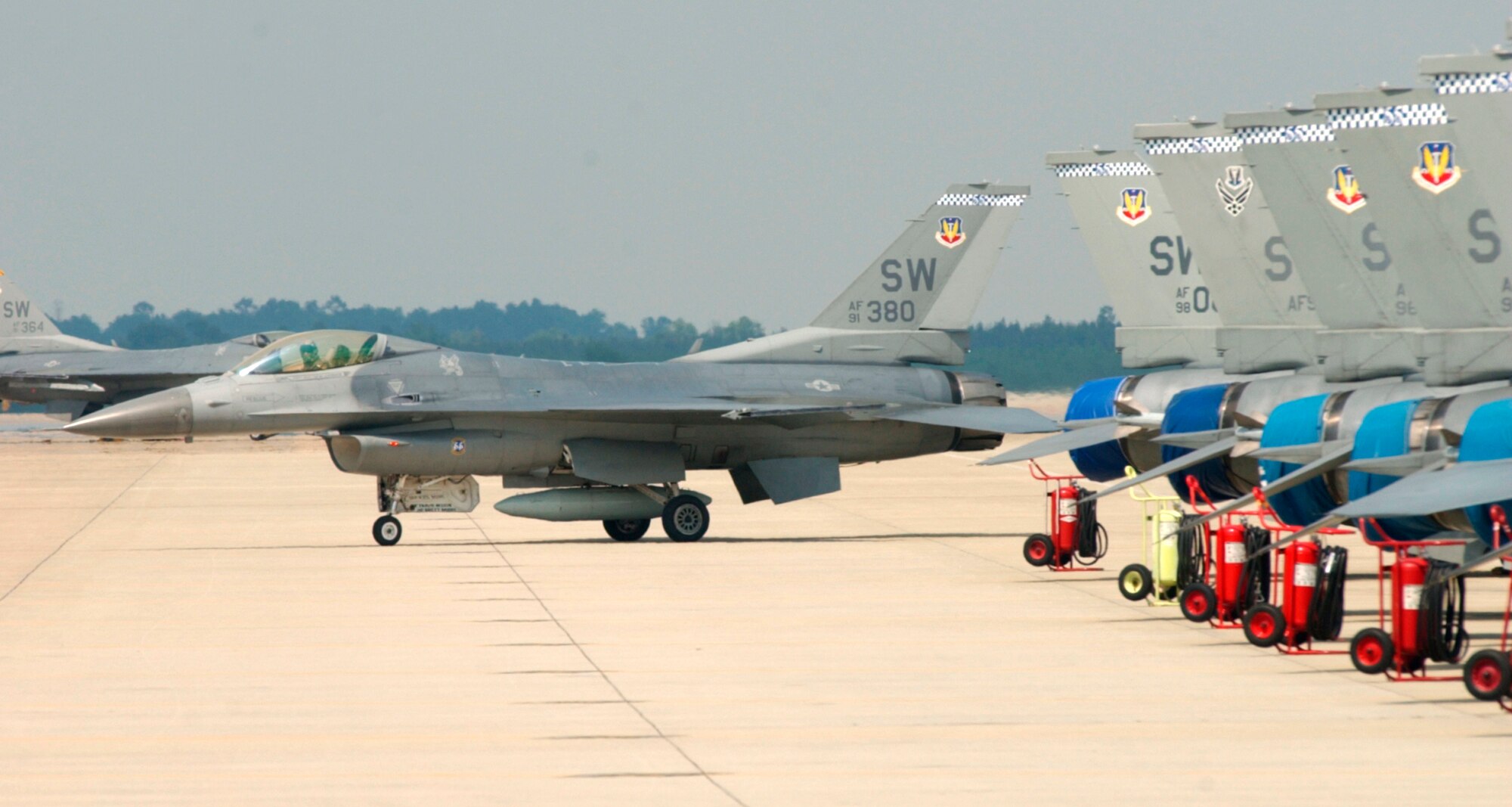 SHAW AFB, SC -- A 55th Fighter Squadron F-16 returns to the parking ramp after another local training mission. (U.S. Air Force photo/Master Sgt. Paul Holcomb)