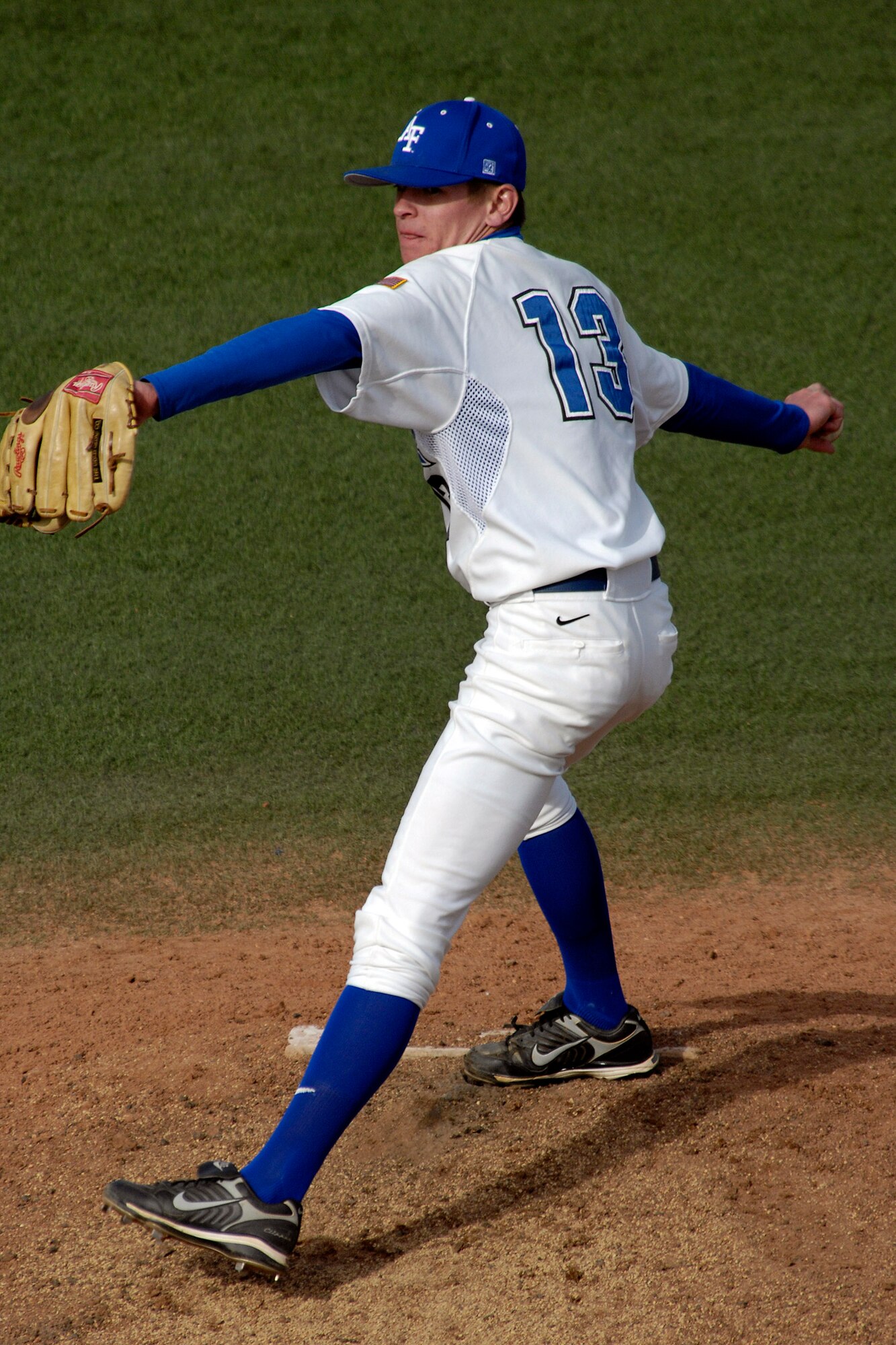 Freshman Greg Laswell pitches in relief as the Falcons rallied to a 10th inning 9-8 win against Colorado Christian in non conference baseball action at the Academy's Falcon Field. Air Force tallied 12 hits and did not commit an error in the field on the day. The Falcons improve to 11-19 on the season. (U.S. Air Force photo/Mike Kaplan)