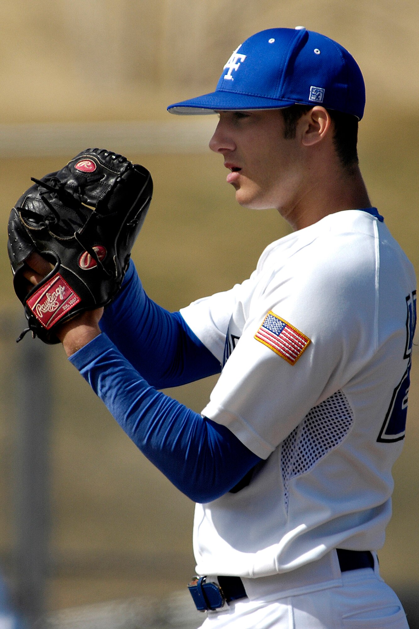 Freshman pitcher Matt Barattino delivers a pitch as the Falcons rallied to a 10th inning 9-8 win against Colorado Christian in non conference baseball action at the  Academy's Falcon Field.  Barattino went four innings, allowing four runs.  Air Force had 12 hits and did not commit an error in the field on the day. The Falcons improve to 11-19 on the season.  (U.S. Air Force photo/Mike Kaplan)