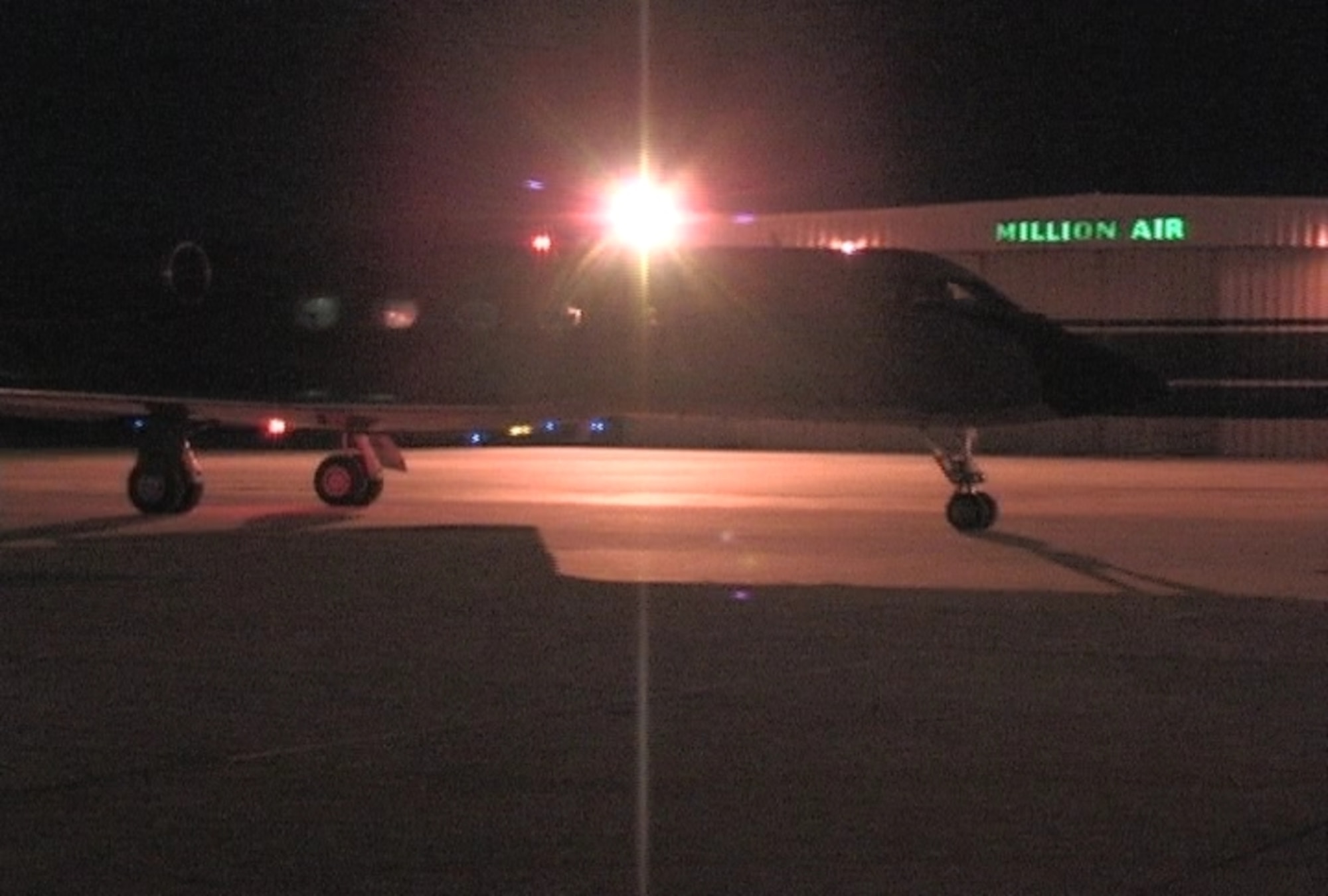 The commercial air bus ambulance arrives at Lunken Field Airport
in Cincinnati late in the evening on March 21. (Air Force photo by Ken LaRock)

