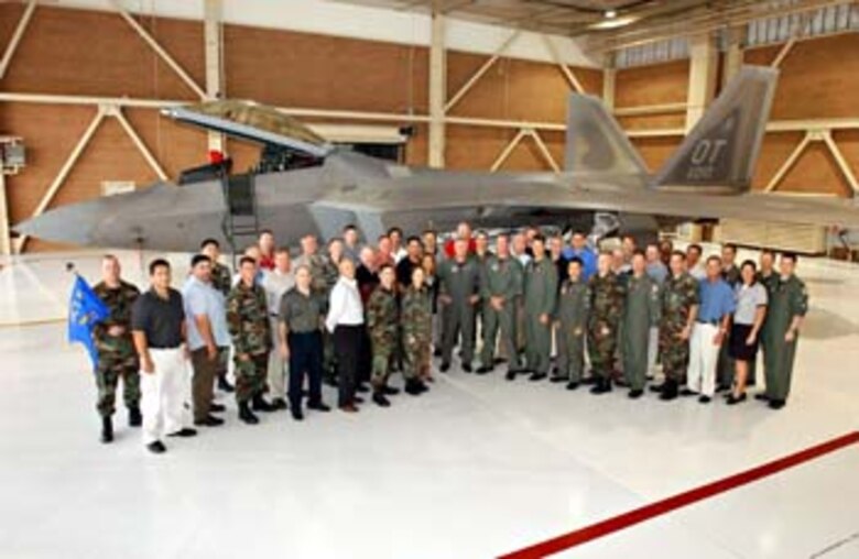 The Air Force Test and Evaluation Team of the Year Award for the Air Force Operational Test and Evaluation Center went to the AFOTEC Detachment 6 F-22A Raptor Operational Test Team from Nellis AFB, Nev. Team members are: Col. Jimmy Clark, Lt. Col. Shaun McGrath, Lt. Col. Stephen James, Lt. Col. Daniel Runyon, Maj. Alan Hanks, Maj. Phong Nguyen, Maj. Kenyon Orme, Capt. Wade Bridges, Capt. Daria Zalewska, 1st Lt. Brian Foo, 1st Lt. Kiel Martin, 1st Lt. Eugene Yoo, SMSgt. David Brown, MSgt. Wendell Davis Jr., MSgt. Jason Tullo, Stuart Butts, Alma Alanis, James Carnahan, Charles Chavez, George Cherolis, Mark Chicado, Phil DeLillo, Timothy Ferenschak, John D. Jimenez, Larry Kehl, Derek Meyer, Peter Osika, Norbert Padilla, Mark Payne, Douglas Rogers, David Sams, Burtis Spencer, James Springer, Phillip Taber, Daniel Vrsnik, Larry Widner, James Wiltse, James Wynhoff, and Henry Wynn.