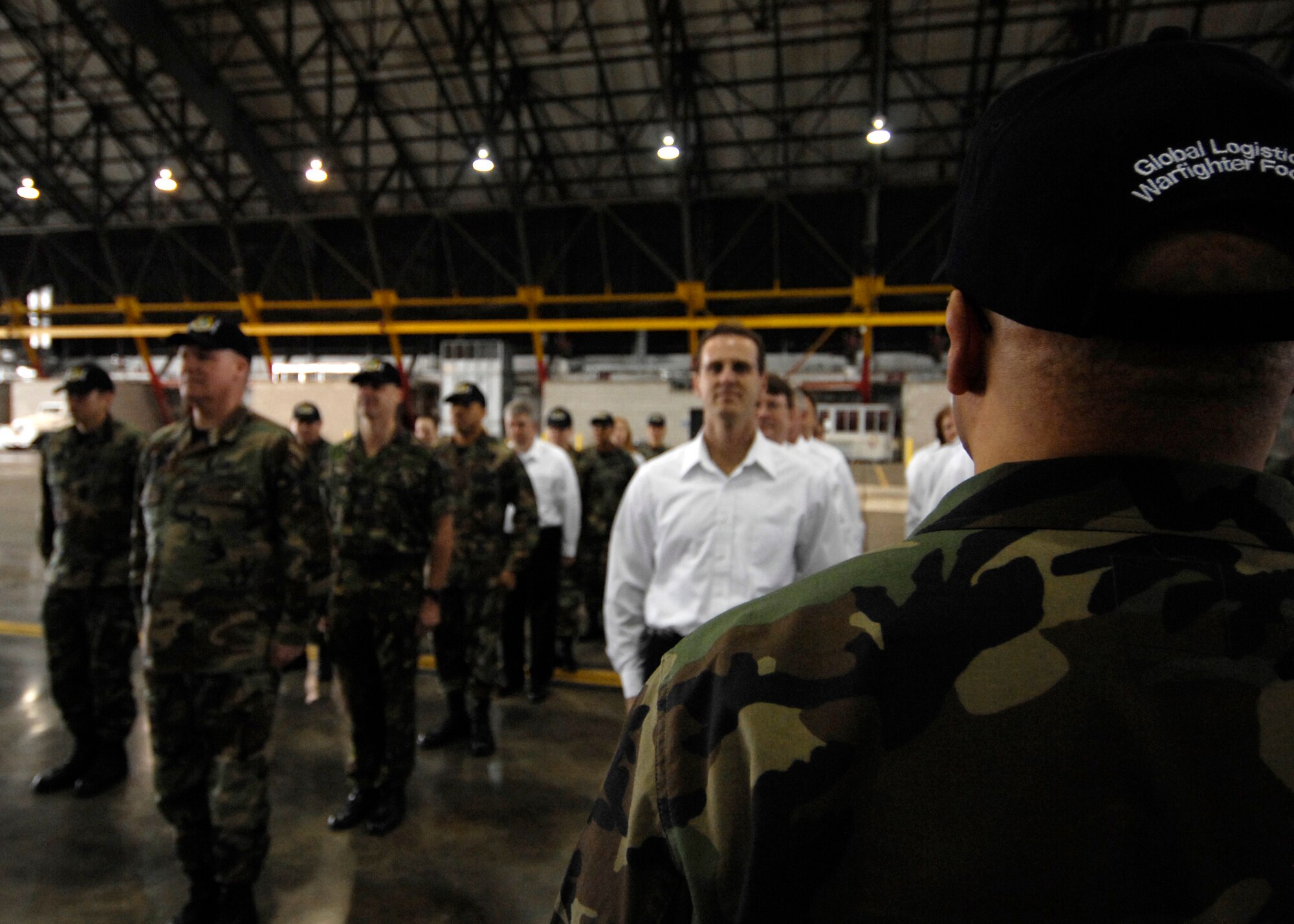 SCOTT AIR FORCE BASE, Ill. – Capt. Trent Edwards, Air Force Global Logistics Support Center, leads a formation for the activation ceremony. There ceremony welcomed Col. Brent Baker, Sr. as the commander of the AFGLSC. (U.S. Air Force photo/Senior Airman Mildred Guevara)