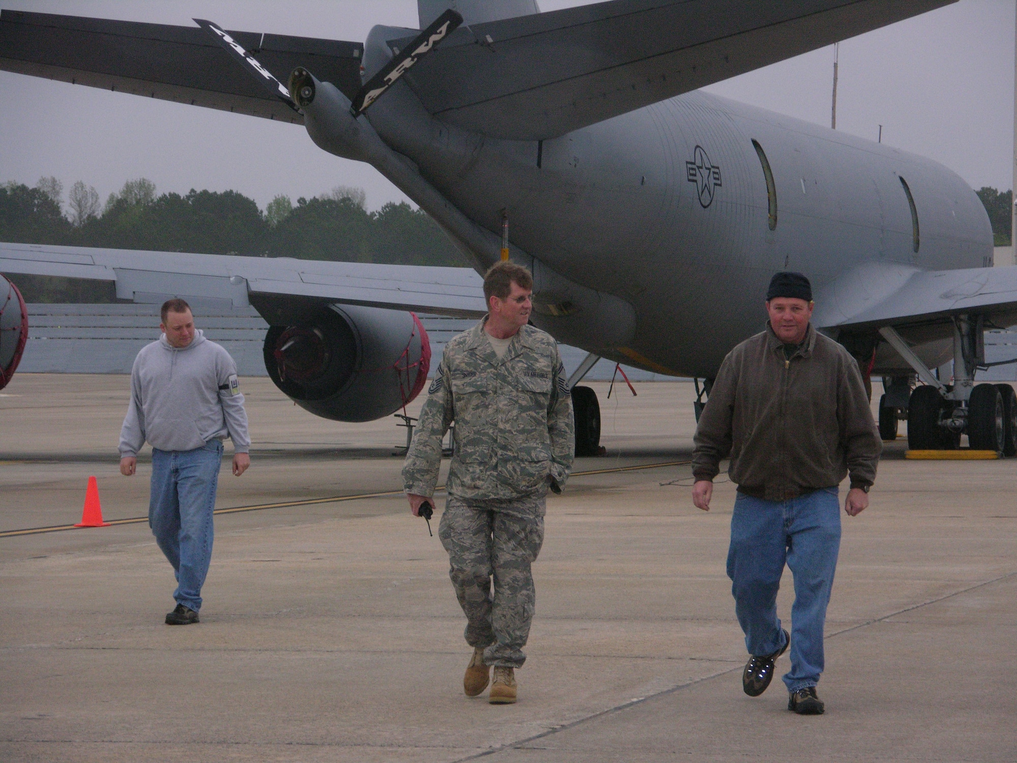 SEYMOUR JOHNSON AIR FORCE BASE, N.C.  -- On a quarterly basis, members of the 916th Air Refueling Wing walk the KC-135 ramp in search of debris that could potentially damage aircraft. The debris, otherwise known as FOD (Foreign Object Damage), can be anything from rocks to loose cement to a wide array of other items. Reservists and civilians from the Air Force Reserve wing participated in the quarterly walk this week prior to the unit training assembly weekend. U.S. Air Force photo/Ms. Donna Lea