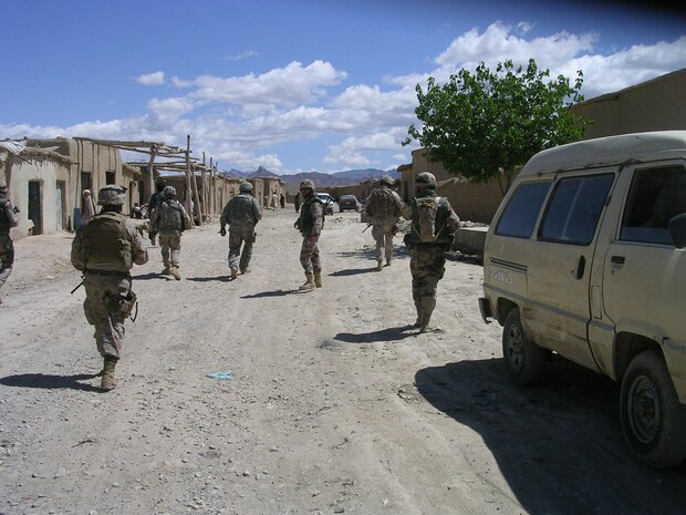 Marines of 2nd Battalion, 7th Marine Regiment, 1st Marine Division, conduct their first combat patrol with the Afghanistan National Police. A reinforced light infantry battalion, 2/7 deployed to Afghanistan to mentor, train and advise the ANP in support of Operation Enduring Freedom.