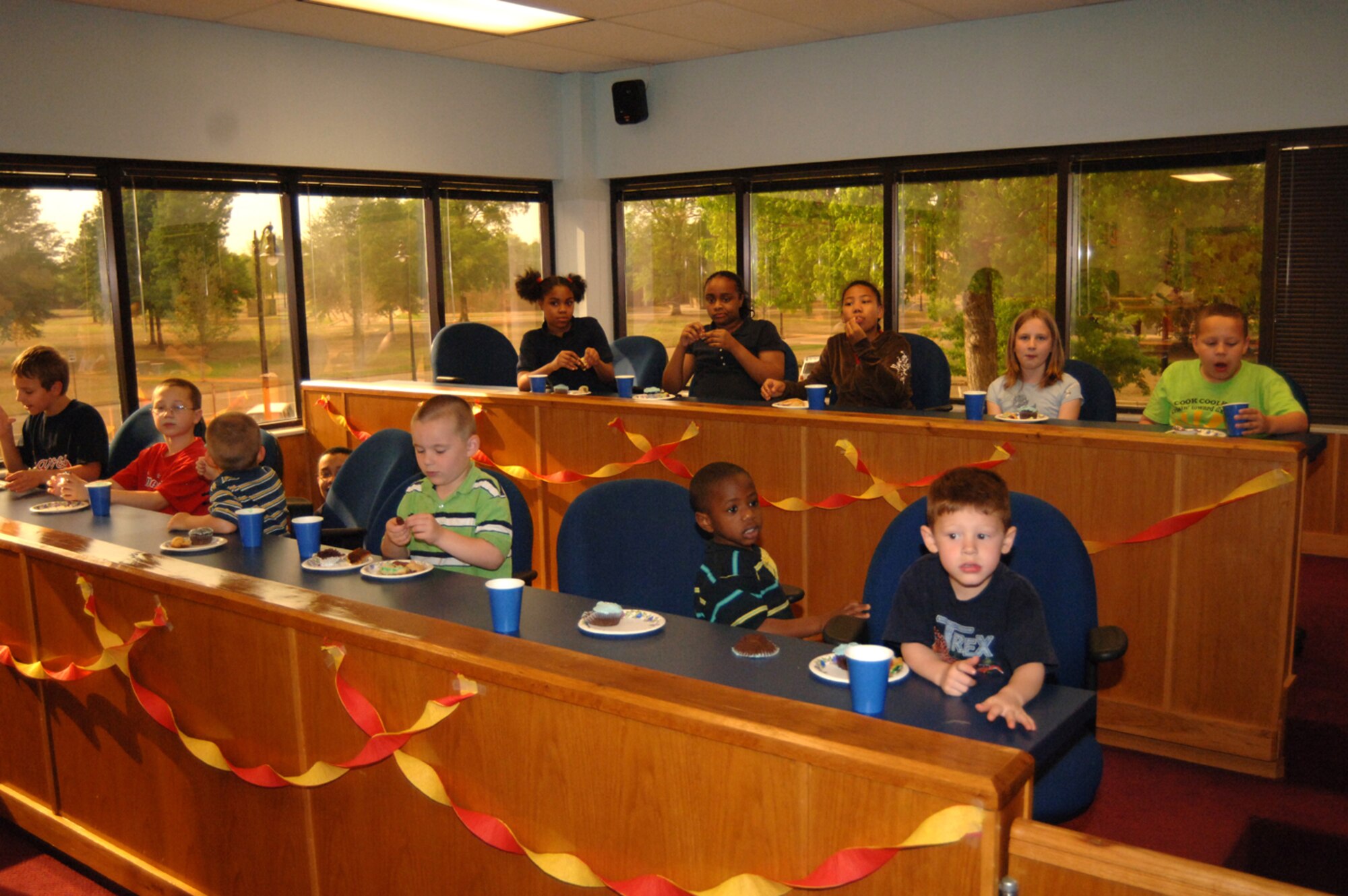 The 14th Flying Training Wing Staff Judge Advocate Office hosted a law day Friday for children from the Columbus AFB Youth Center. The event entailed a mock trial where the youth made up the jury members and was themed around the Disney movie "Aladdin." (U.S. Air Force photo by Airman Josh Harbin)