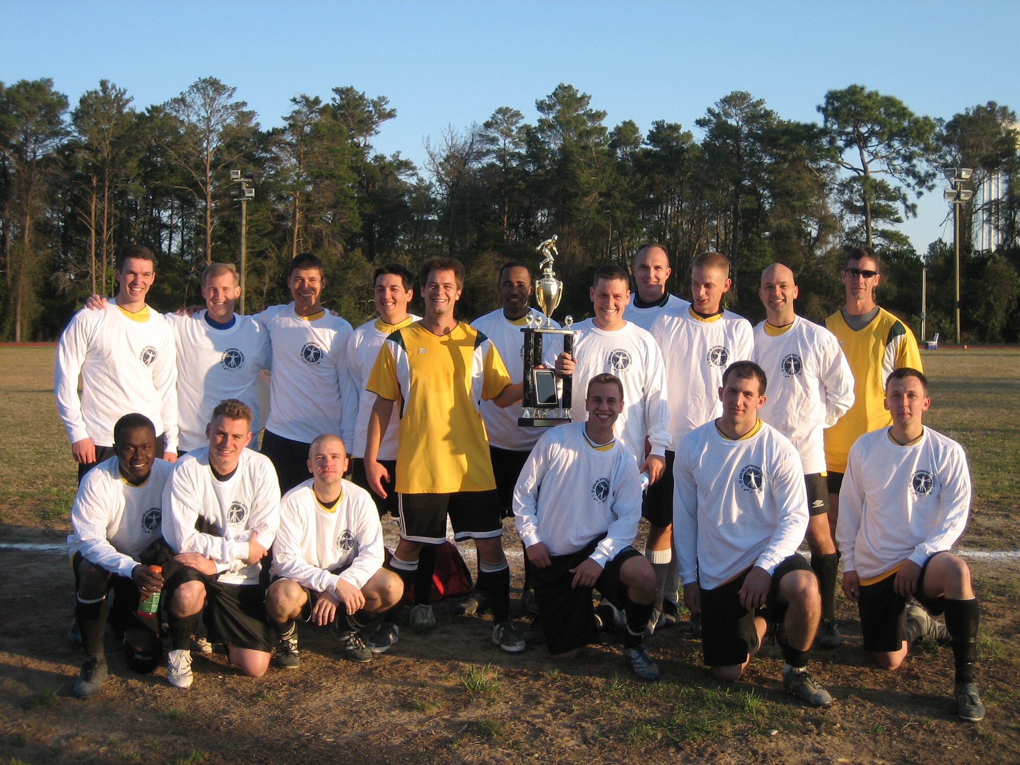 EGLIN AFB, Fla. -- The 46th Test Wing defeated the 33rd Fighter Wing 1-0 March 24, to take the Eglin Soccer Championship . The winning goal was scored when a cross shot from one of the 46th players set up right fielder, Capt. Matt Dillsaver and striker, James Larue to collide with the 33rd goaltender, causing the to goalie to drop the ball which then bounced into the 33rd goal. The 46th lost to the 33rd previously during the second round of the tournament but beat them twice in a row in the finals to win the championship. The 46th Test Wing overall season record: 12 wins, 1 loss, 1 tie.